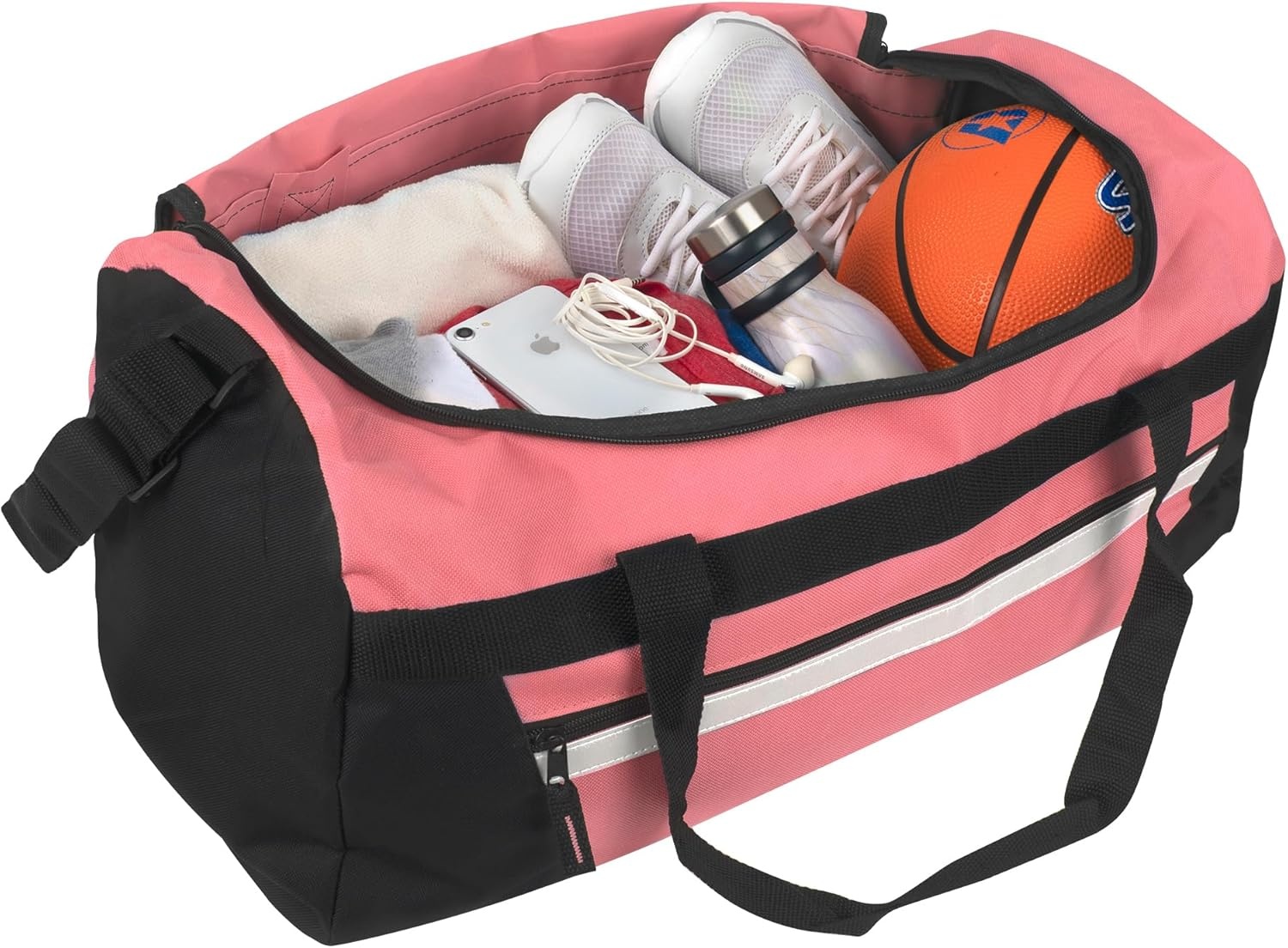 24 Pack Reflective Duffle Bags Bulk for Homeless Adults, Gym, Foster Kids Bulk Duffel Bags Wholesale (Black Pack)(Pink Pack)