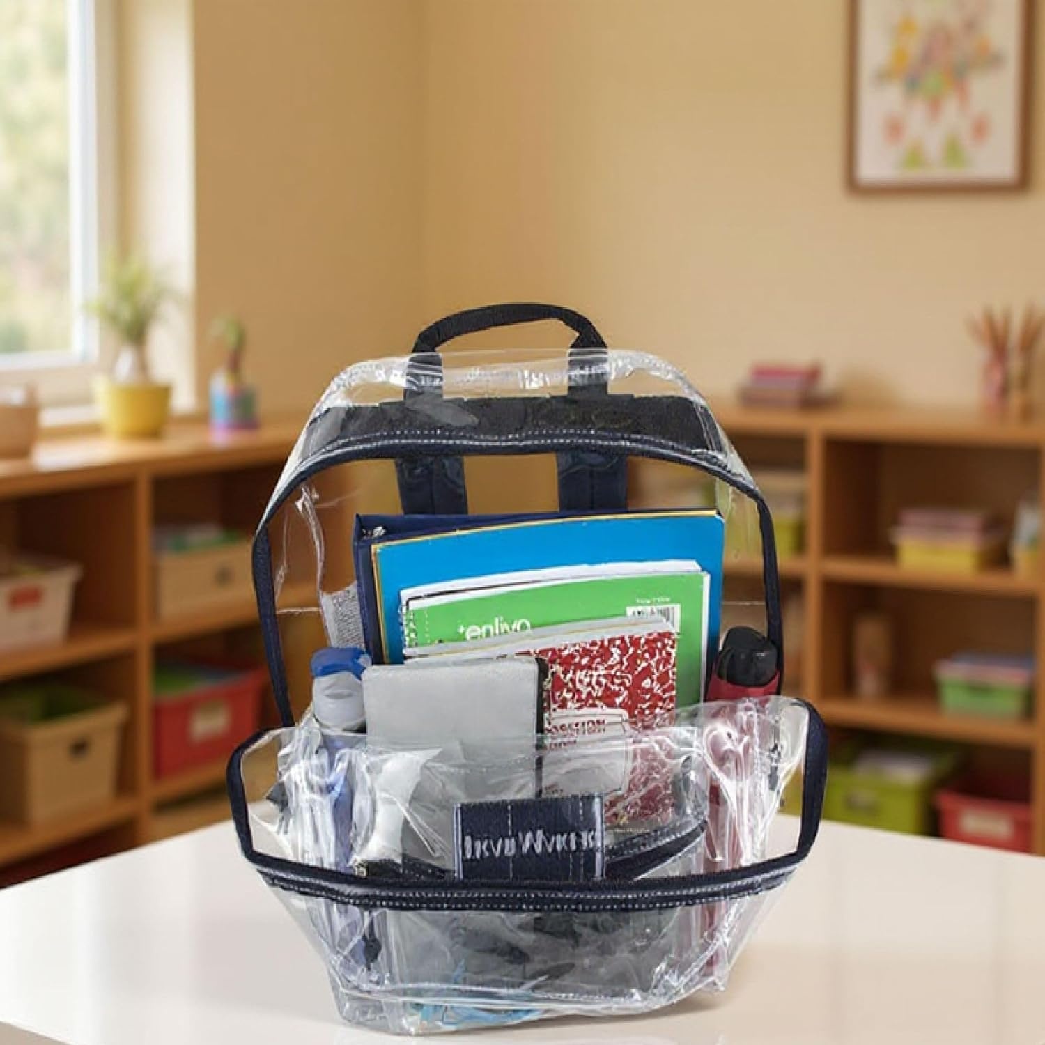 Trail maker Clear Backpack Heavy Duty with Padded Straps, Side Pockets for Kids, Boys, Girls, School, Stadium Approved Events(Navy)