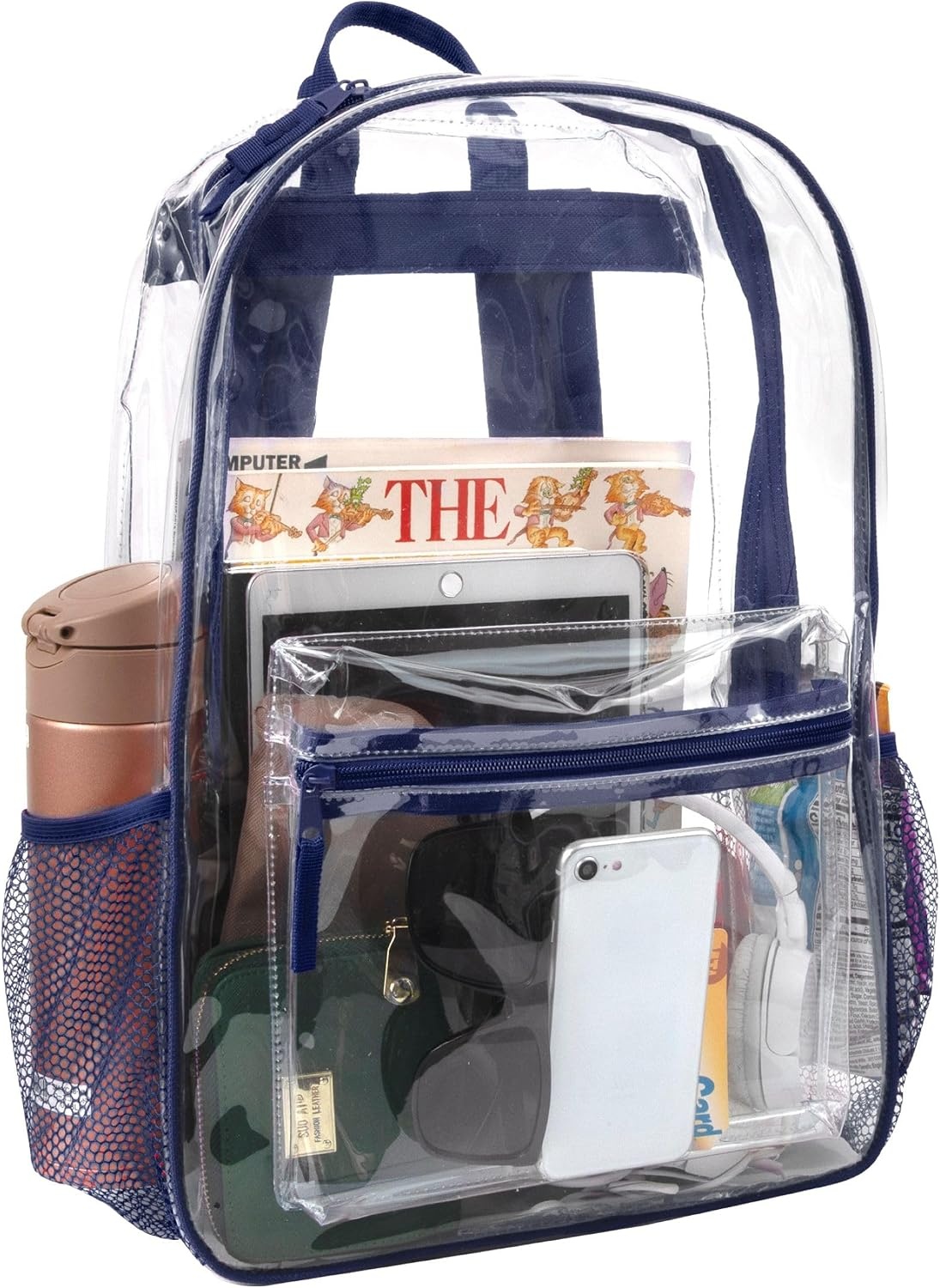 Trail maker Clear Backpack Heavy Duty with Padded Straps, Side Pockets for Kids, Boys, Girls, School, Stadium Approved Events(Navy)