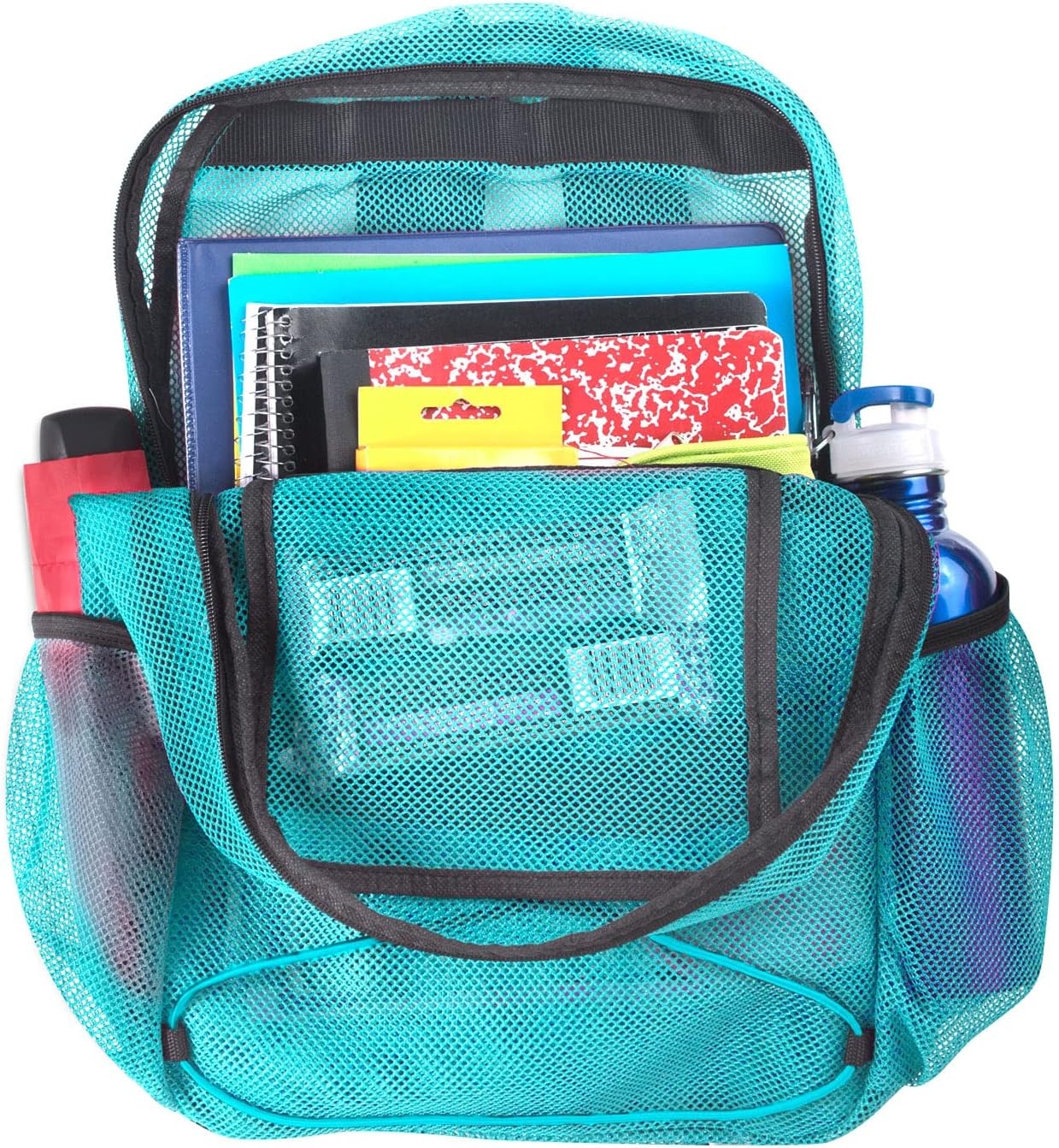 Trail maker Deluxe See Through Mesh Backpack with Bungee Cord & Adjustable Padded Straps for Swimming, Travel (Aqua)(Aqua)