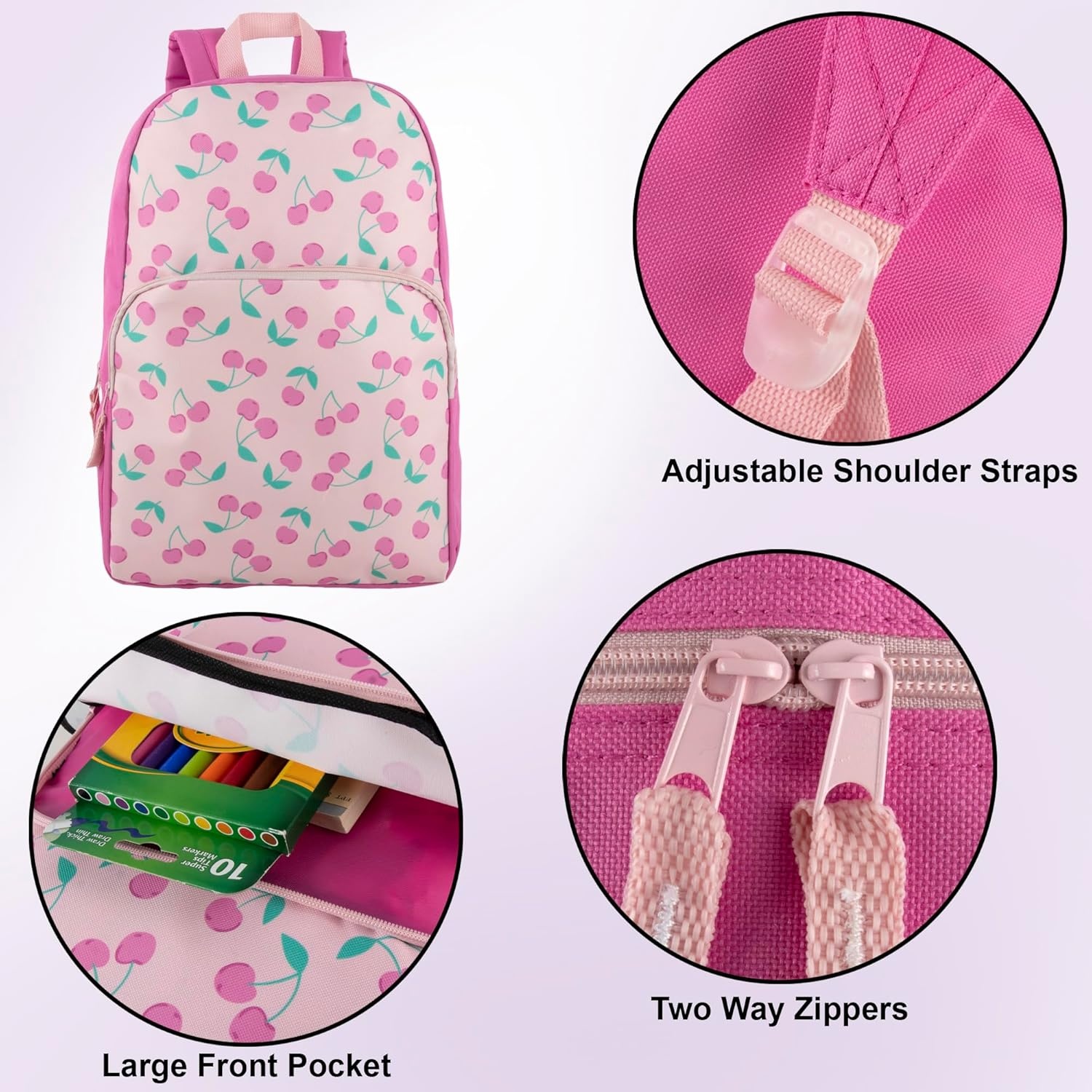 Trail maker Fun School Backpack for Elementary Middle School Girls and Boys | 17 Inch Printed Backpacks for School Kids, Travel (Sweet Strawberries)(Cheerful Cherries)