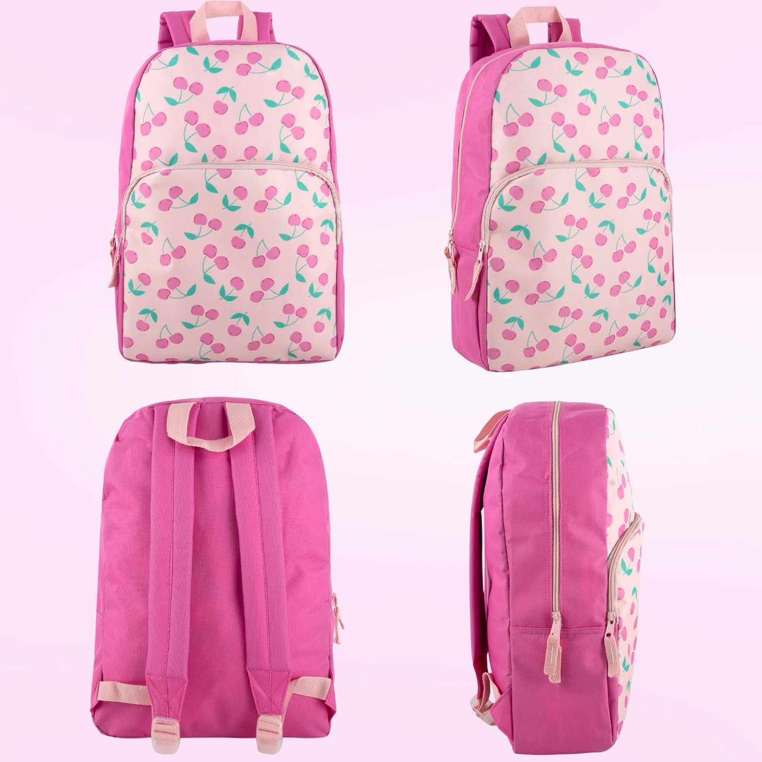 Trail maker Fun School Backpack for Elementary Middle School Girls and Boys | 17 Inch Printed Backpacks for School Kids, Travel (Sweet Strawberries)(Cheerful Cherries)