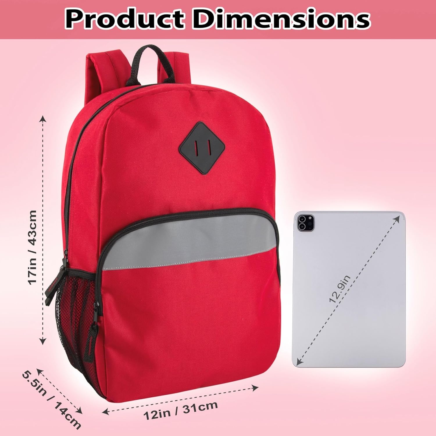 Trail maker 17″ Backpack – Reflective School Backpack with Padded Straps, Water Bottle Pockets for Kids & Adults, School Travel Camp (Green)(Red)