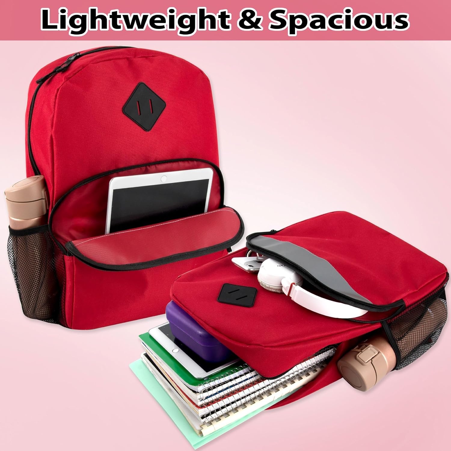 Trail maker 17″ Backpack – Reflective School Backpack with Padded Straps, Water Bottle Pockets for Kids & Adults, School Travel Camp (Green)(Red)