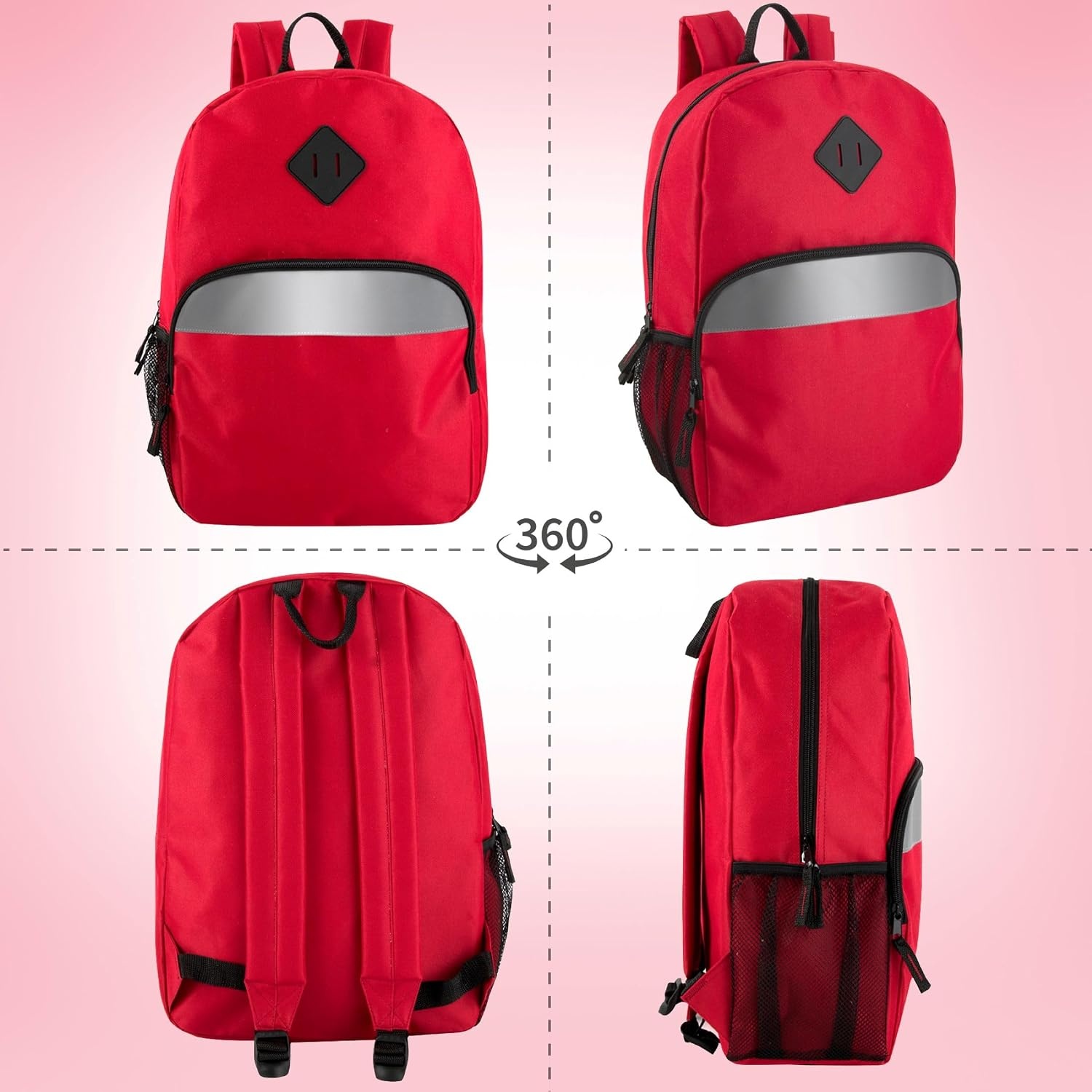 Trail maker 17″ Backpack – Reflective School Backpack with Padded Straps, Water Bottle Pockets for Kids & Adults, School Travel Camp (Green)(Red)