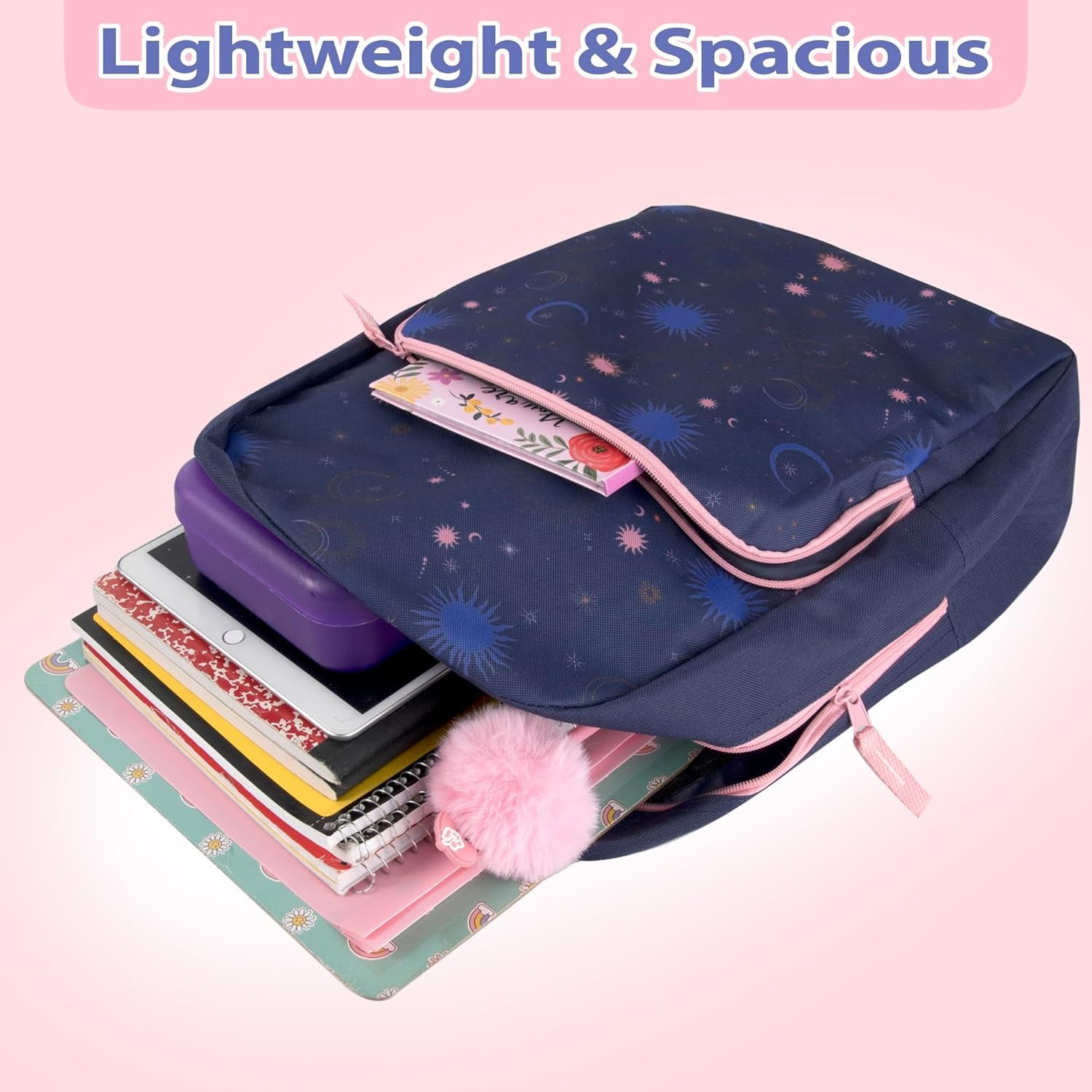 Trail maker Fun School Backpack for Elementary Middle School Girls and Boys | 17 Inch Printed Backpacks for School Kids, Travel (Sweet Strawberries)(Twilight Twirls)