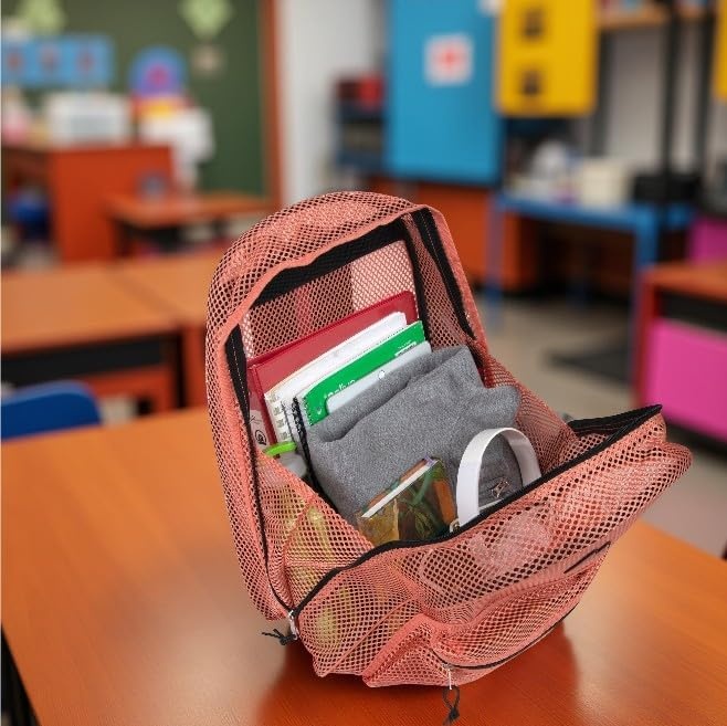 Summit Ridge Mesh Backpacks for Kids, Adults, School, Beach, and Travel, Colorful Transparent Mesh Backpacks with Padded Straps(Peach)