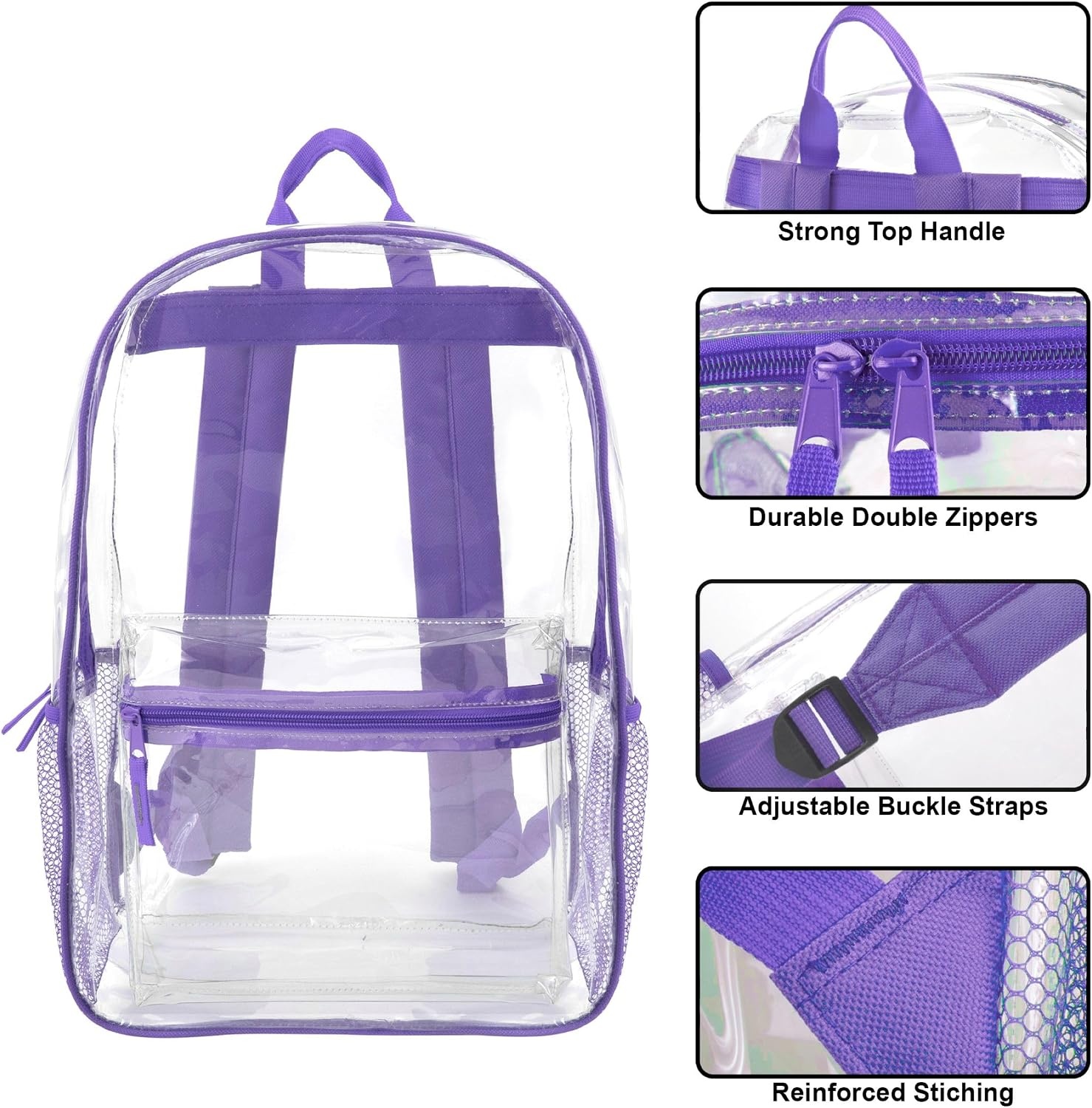 Trail maker Clear Backpack Heavy Duty with Padded Straps, Side Pockets for Kids, Boys, Girls, School, Stadium Approved Events(Purple)