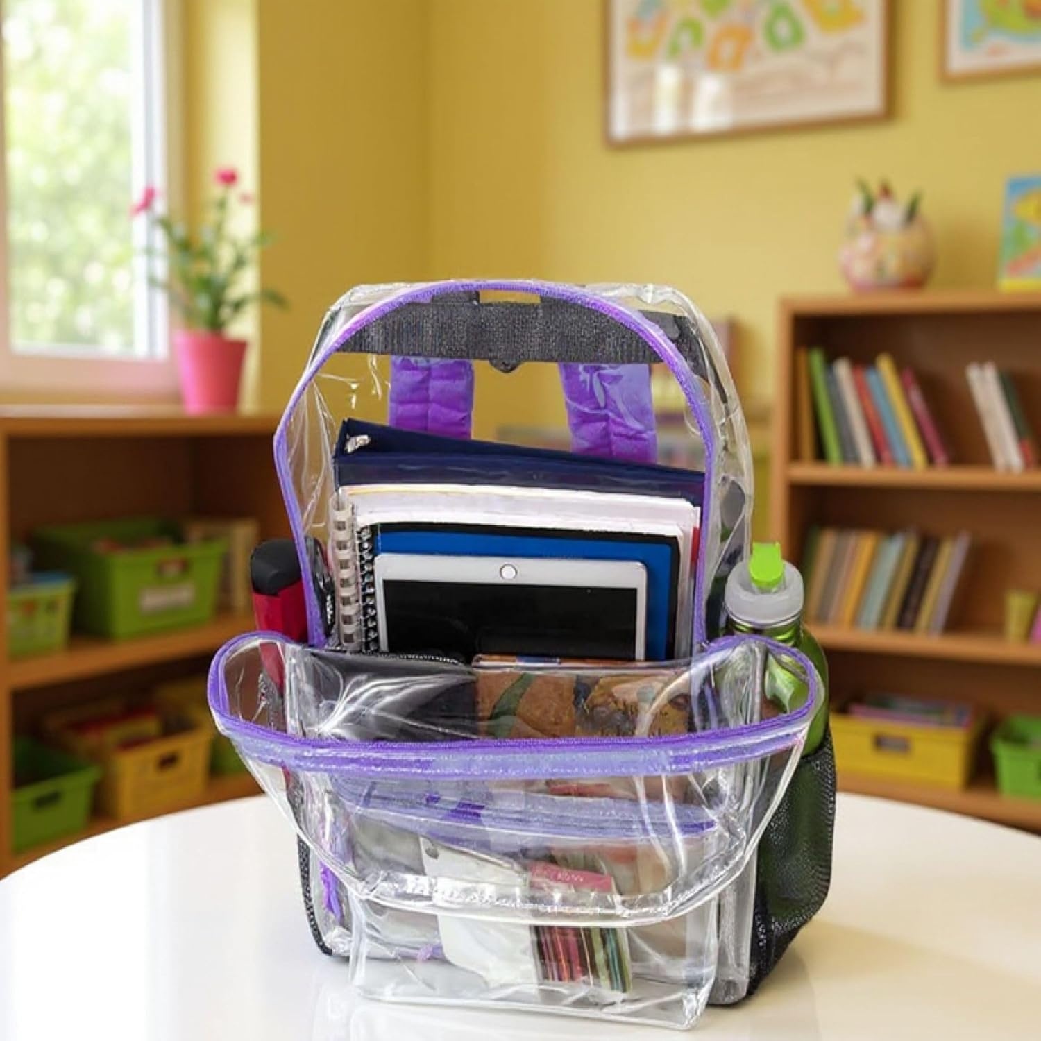 Trail maker Clear Backpack Heavy Duty with Padded Straps, Side Pockets for Kids, Boys, Girls, School, Stadium Approved Events(Purple)