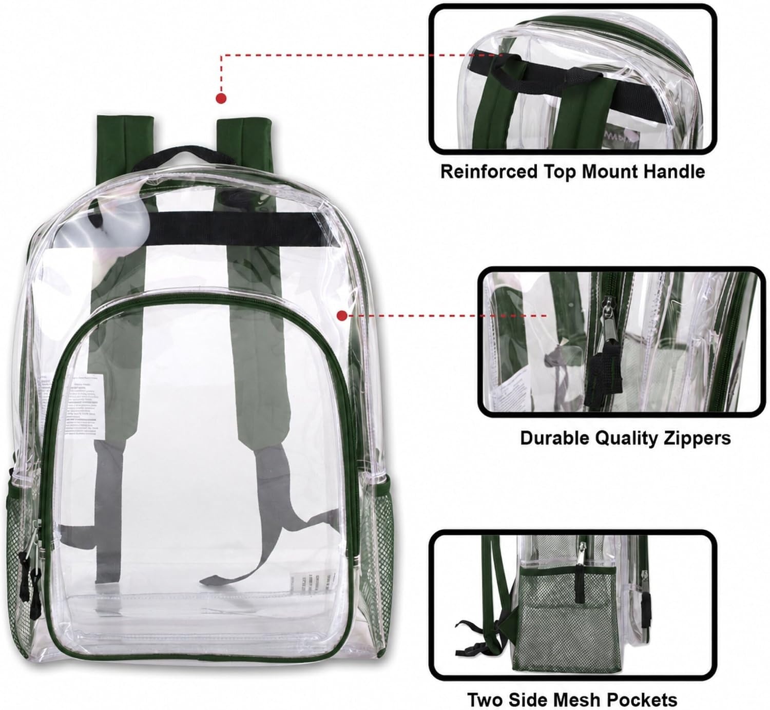 Heavy Duty Clear See Through Backpack | Transparent Clear Backpack Bags Stadium Approved for Women, Men, School, Travel(Green)