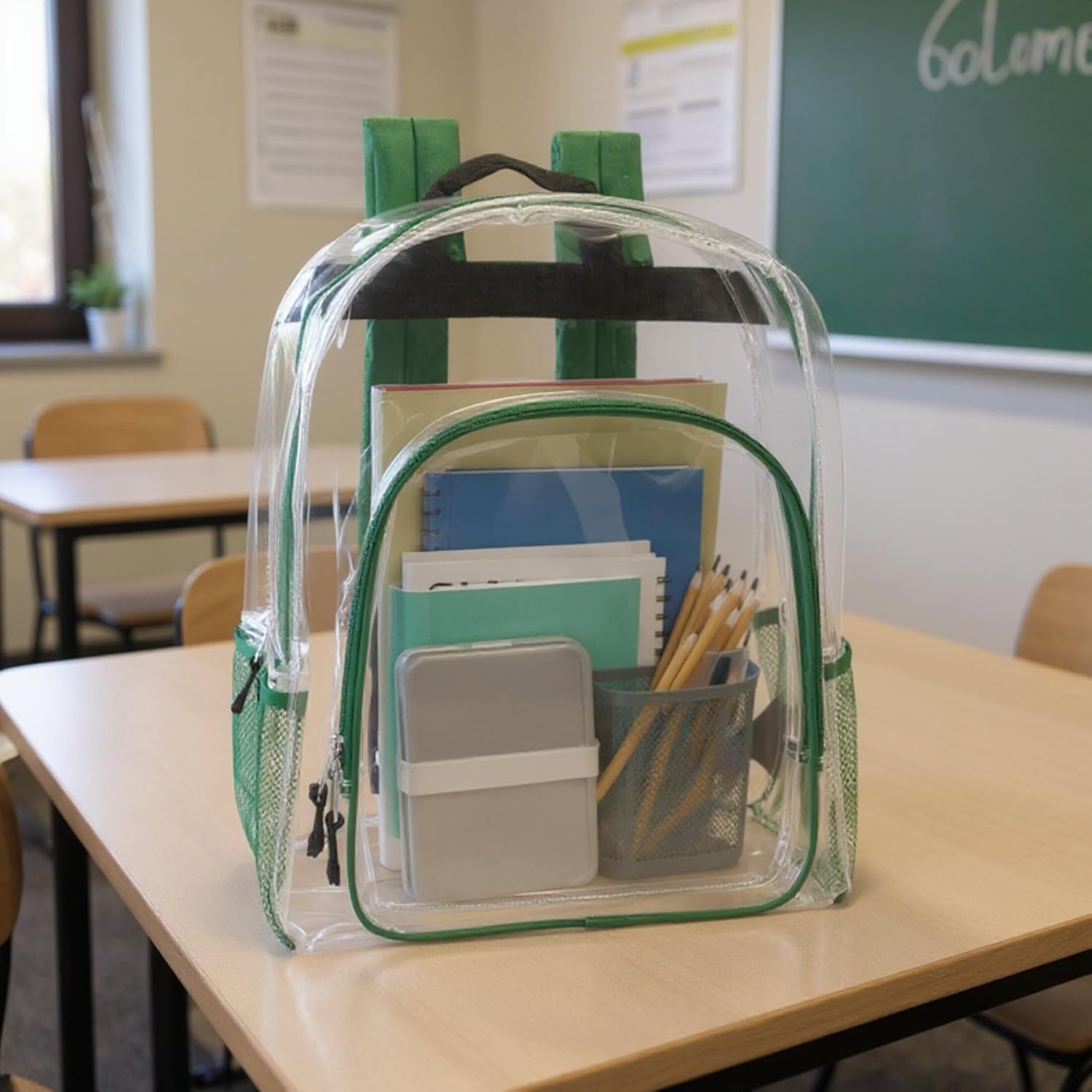 Heavy Duty Clear See Through Backpack | Transparent Clear Backpack Bags Stadium Approved for Women, Men, School, Travel(Green)