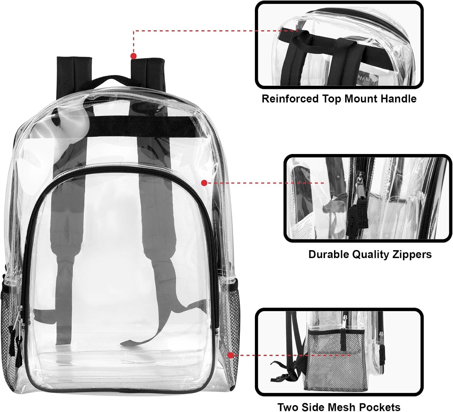 Heavy Duty Clear See Through Backpack | Transparent Clear Backpack Bags Stadium Approved for Women, Men, School, Travel(Black)