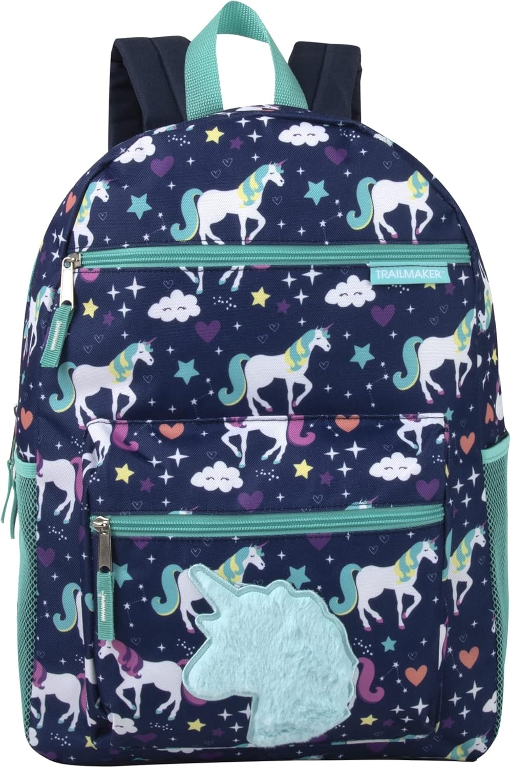 Trail maker 17 Kids Character School Backpacks Plush for Girls with Side Pockets, Padded Straps(Plush Prancing Unicorns)