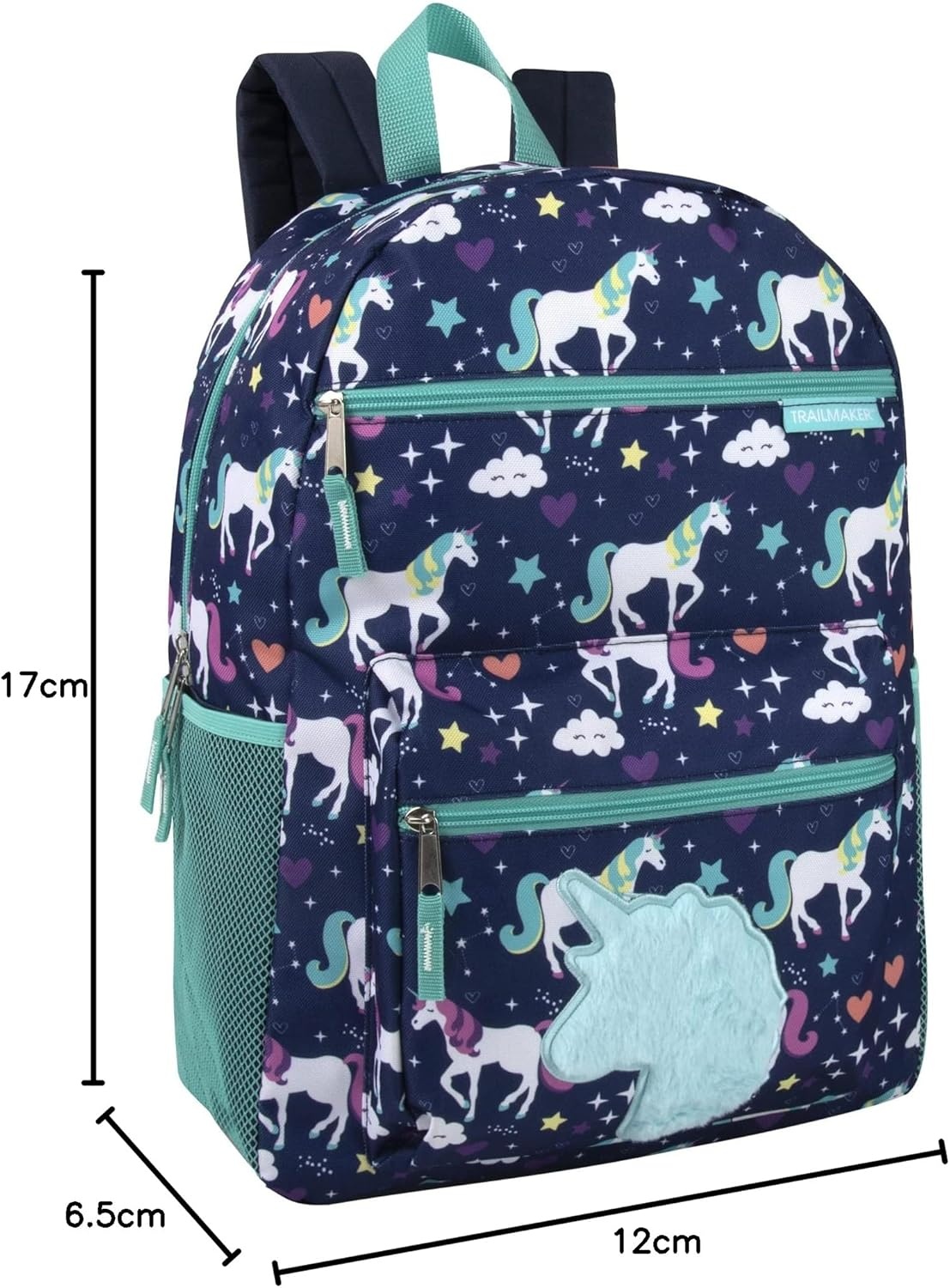 Trail maker 17 Kids Character School Backpacks Plush for Girls with Side Pockets, Padded Straps(Plush Prancing Unicorns)