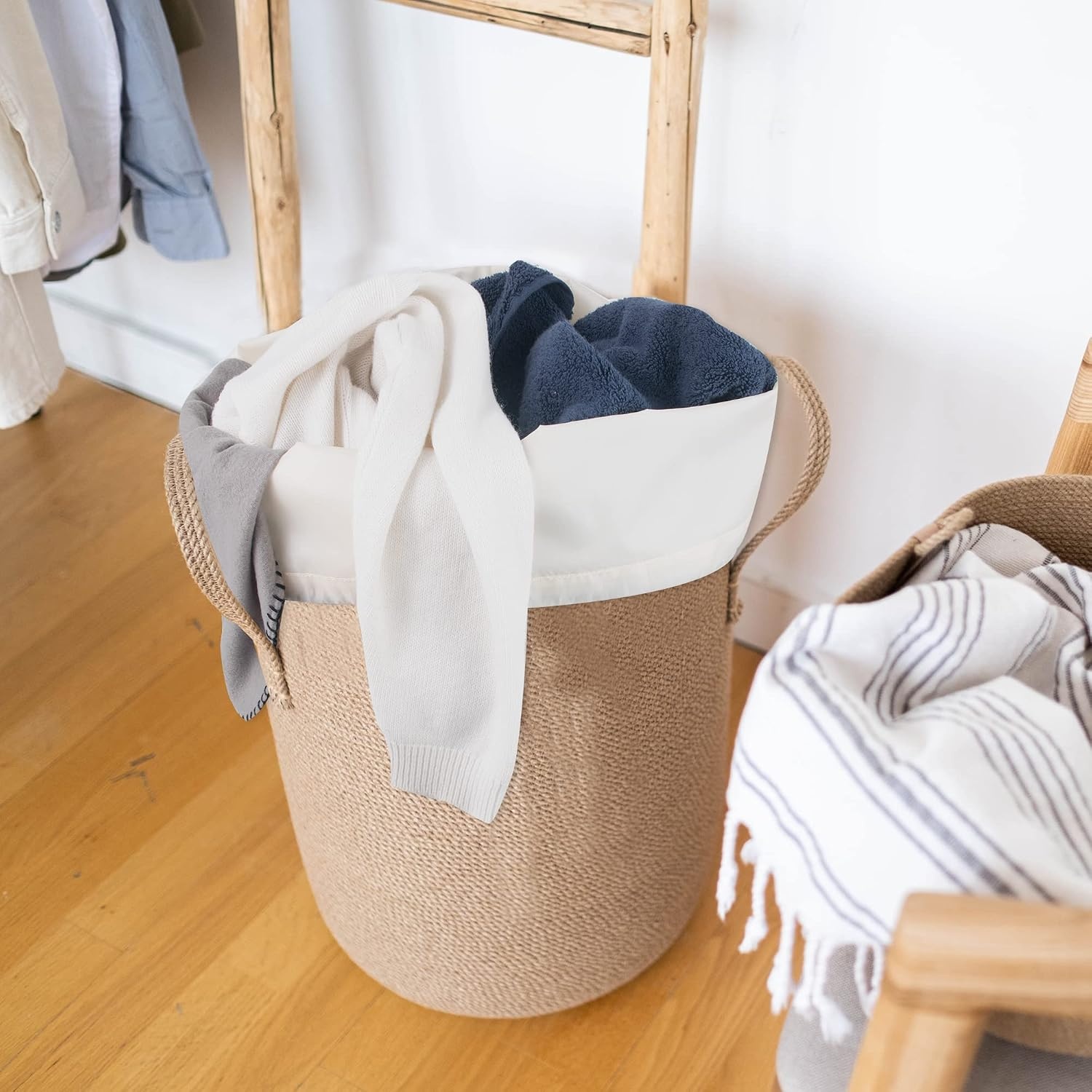 Washable Drawstring Laundry Bags 2 Pack Extra Large Heavy Duty College Dorm Dirty Laundry Clothes Travel Bag and Gym Clothes Bag for Guys and Girls (Turquoise Wash Me)(Cream Laundry)