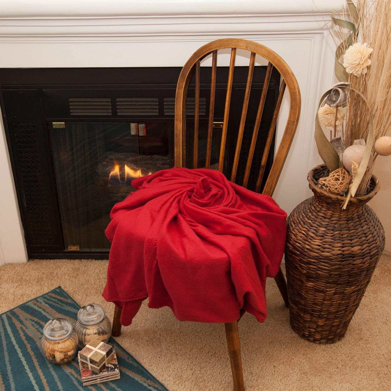50×60 Throw Blankets, Ultra Soft Hypoallergenic Fleece Fall Throw Blanket for Livingroom, Couch, Chair, Bed, Black(Barn Red)