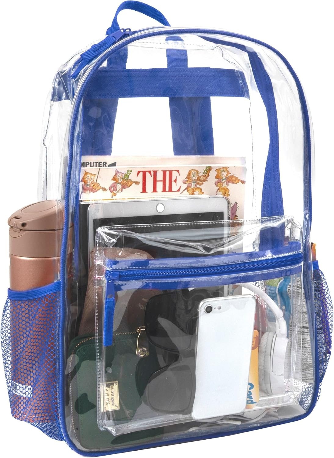 Trail maker Clear Backpack Heavy Duty with Padded Straps, Side Pockets for Kids, Boys, Girls, School, Stadium Approved Events(Blue)