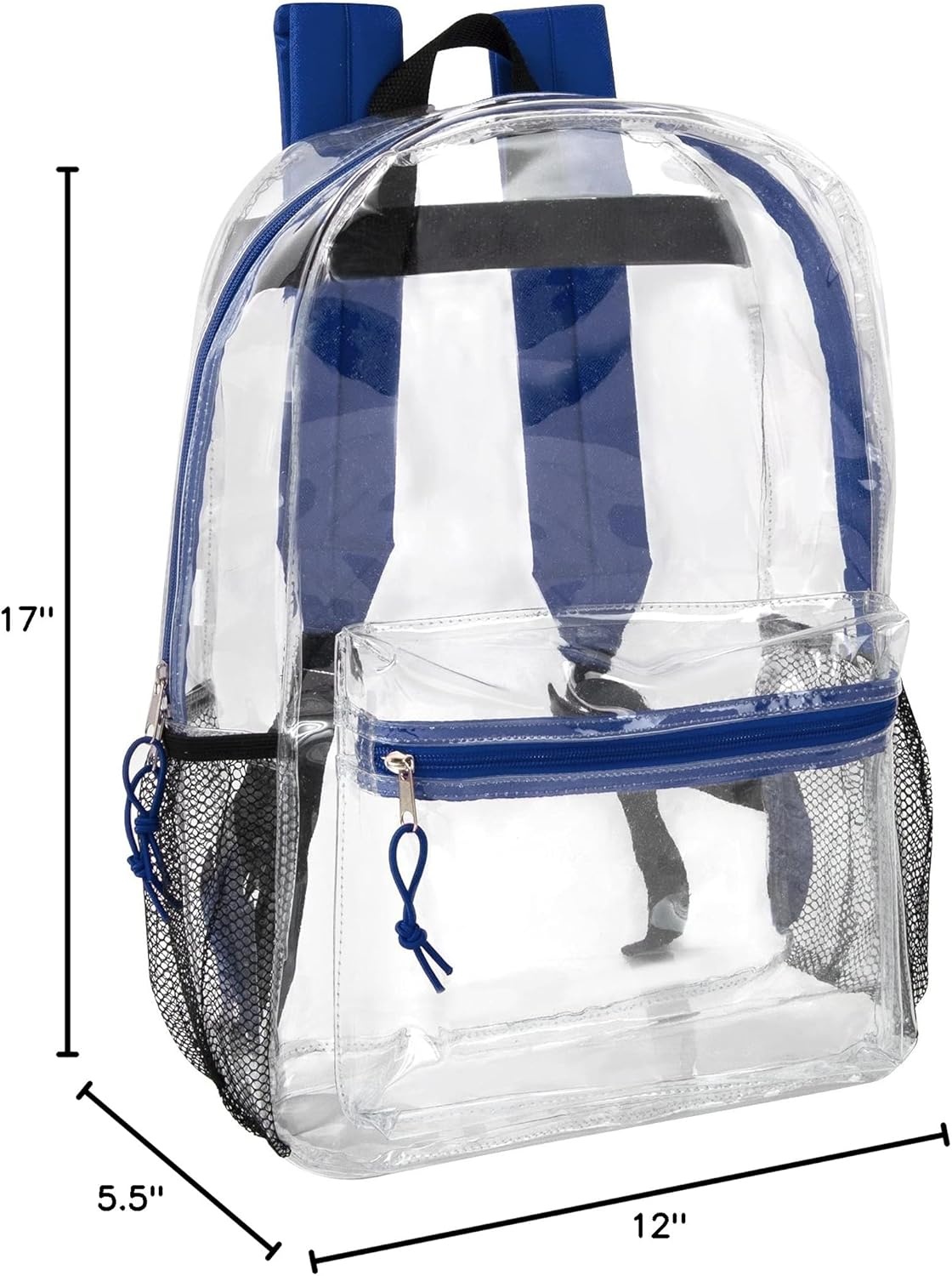 Trail maker Clear Backpack Heavy Duty with Padded Straps, Side Pockets for Kids, Boys, Girls, School, Stadium Approved Events(Blue)