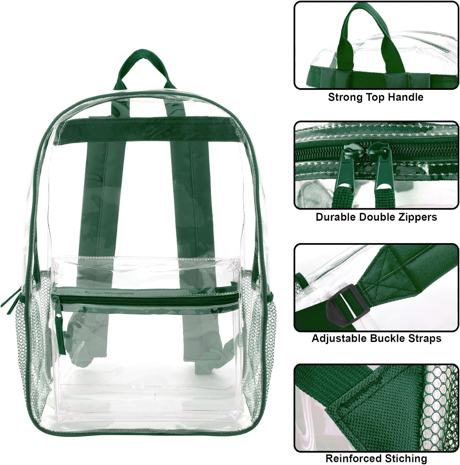 Trail maker Clear Backpack Heavy Duty with Padded Straps, Side Pockets for Kids, Boys, Girls, School, Stadium Approved Events(Green)