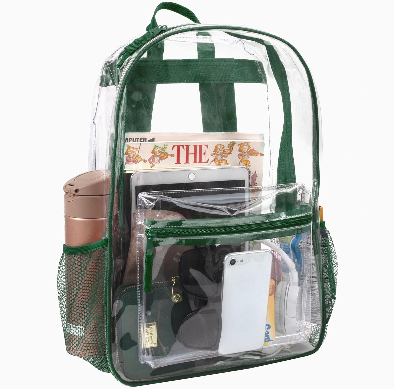 Trail maker Clear Backpack Heavy Duty with Padded Straps, Side Pockets for Kids, Boys, Girls, School, Stadium Approved Events(Green)