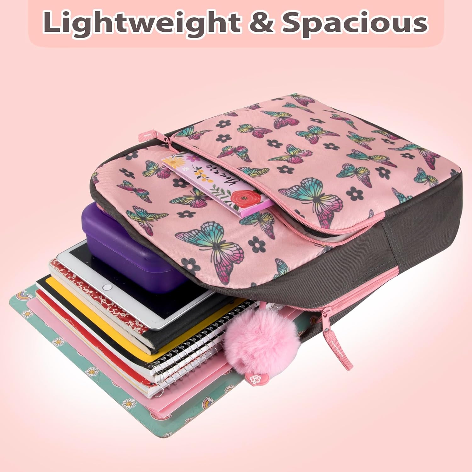 Trail maker Fun School Backpack for Elementary Middle School Girls and Boys | 17 Inch Printed Backpacks for School Kids, Travel (Pretty Pink Flowers)(Big Bold Butterflies)