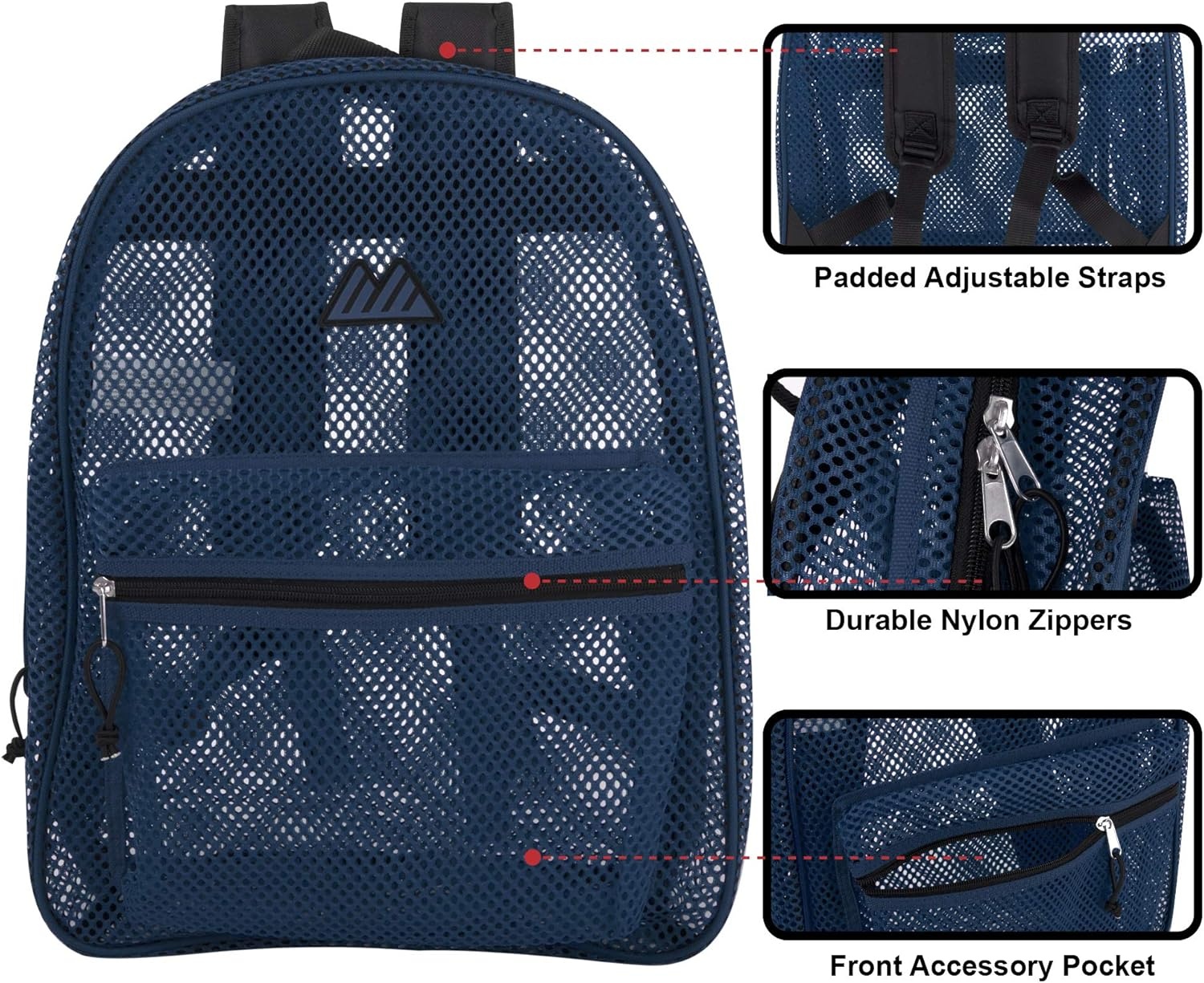 Summit Ridge Mesh Backpacks for Kids, Adults, School, Beach, and Travel, Colorful Transparent Mesh Backpacks with Padded Straps(Blue)