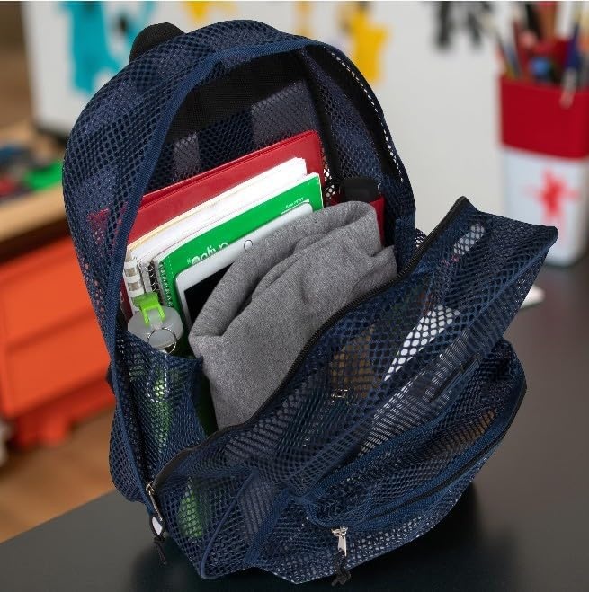 Summit Ridge Mesh Backpacks for Kids, Adults, School, Beach, and Travel, Colorful Transparent Mesh Backpacks with Padded Straps(Blue)