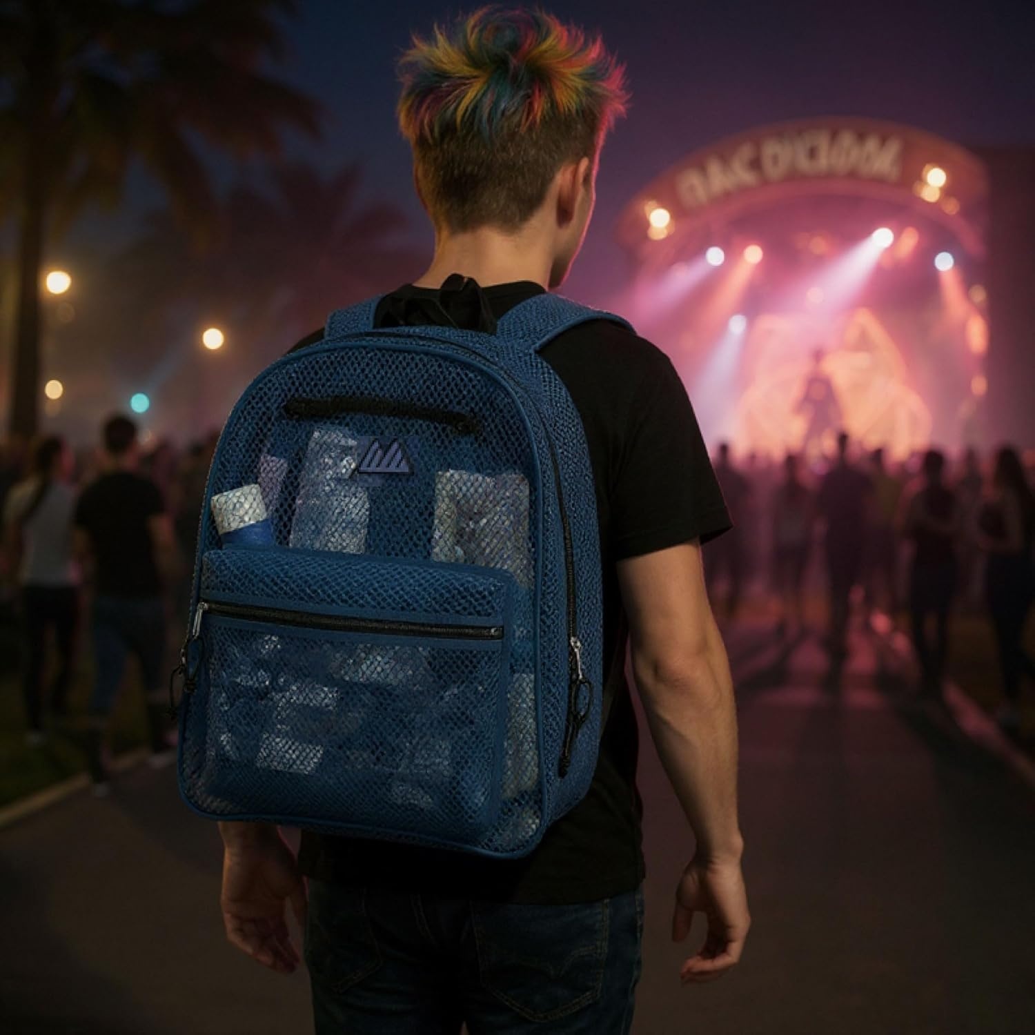 Summit Ridge Mesh Backpacks for Kids, Adults, School, Beach, and Travel, Colorful Transparent Mesh Backpacks with Padded Straps(Blue)