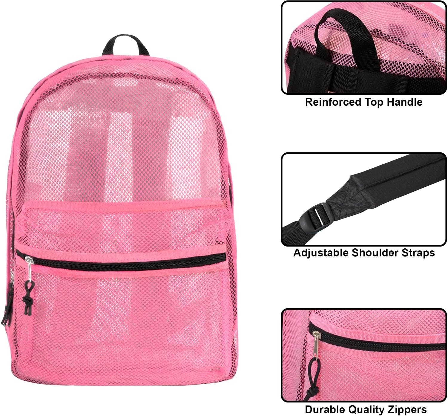 Transparent Mesh Backpacks for School Kids, Beach, Travel – Mesh See Through Backpack with Padded Straps Large(Pink)