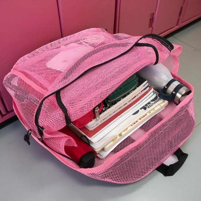 Transparent Mesh Backpacks for School Kids, Beach, Travel – Mesh See Through Backpack with Padded Straps Large(Pink)