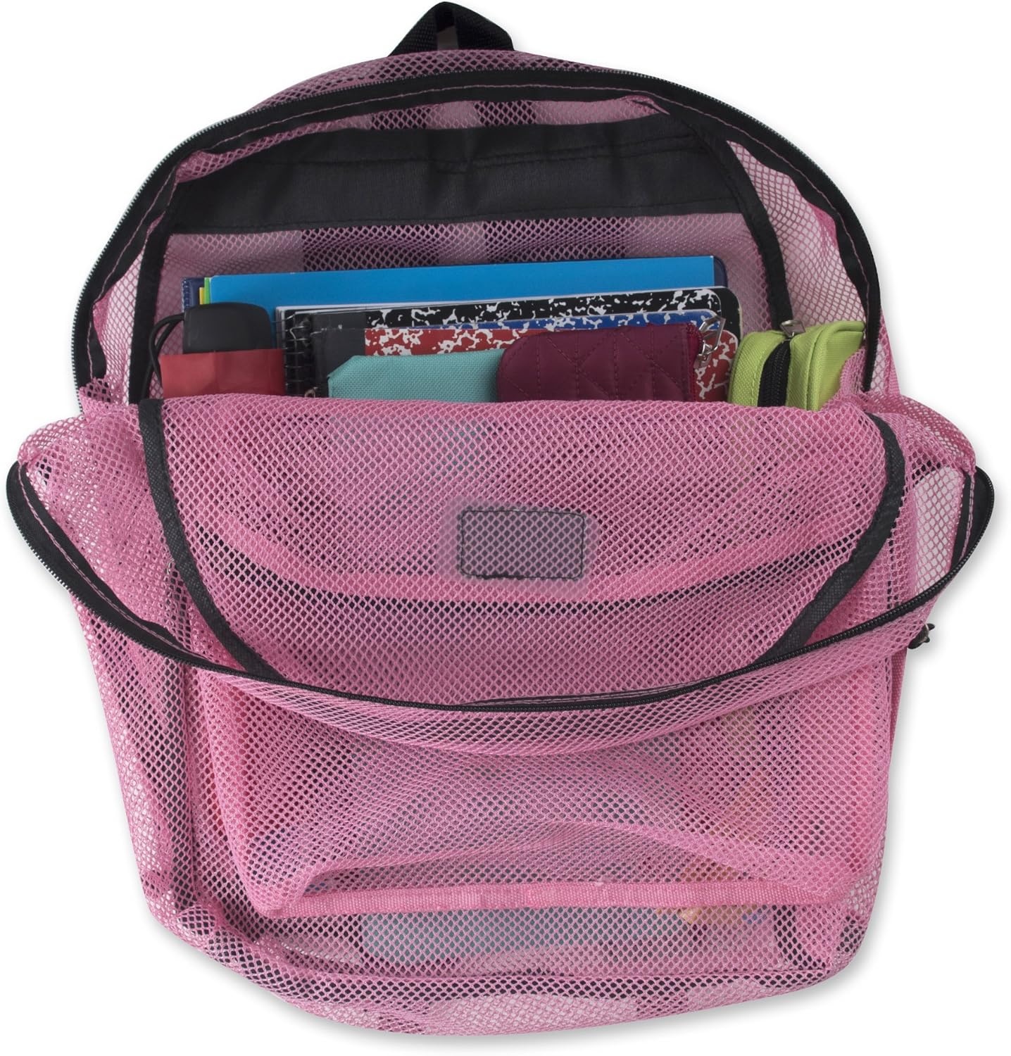 Transparent Mesh Backpacks for School Kids, Beach, Travel – Mesh See Through Backpack with Padded Straps Large(Pink)