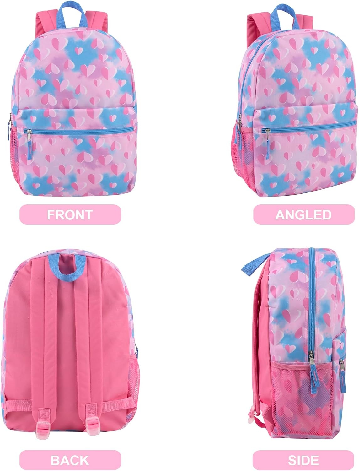 Trail maker 17 inch Backpack for Travel & Commute, Zippered Front & Mesh Side Pockets, Padded Straps(Loving Hearts)