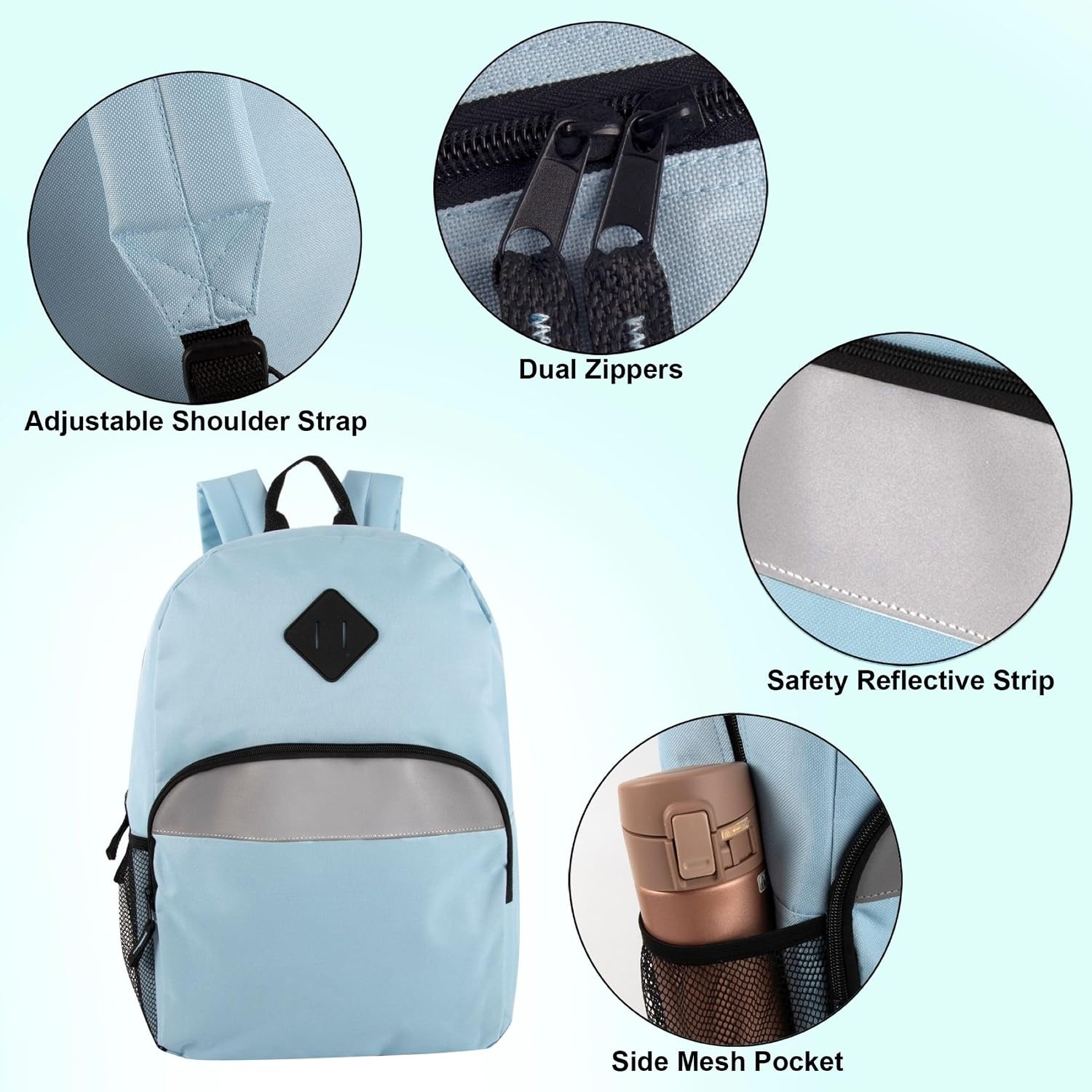 Trail maker 17″ Backpack – Reflective School Backpack with Padded Straps, Water Bottle Pockets for Kids & Adults, School Travel Camp (Green)(Blue)
