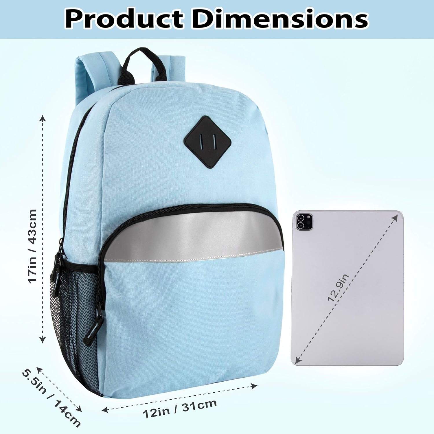 Trail maker 17″ Backpack – Reflective School Backpack with Padded Straps, Water Bottle Pockets for Kids & Adults, School Travel Camp (Green)(Blue)