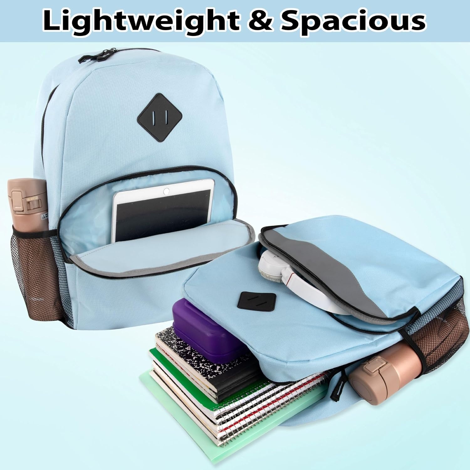 Trail maker 17″ Backpack – Reflective School Backpack with Padded Straps, Water Bottle Pockets for Kids & Adults, School Travel Camp (Green)(Blue)