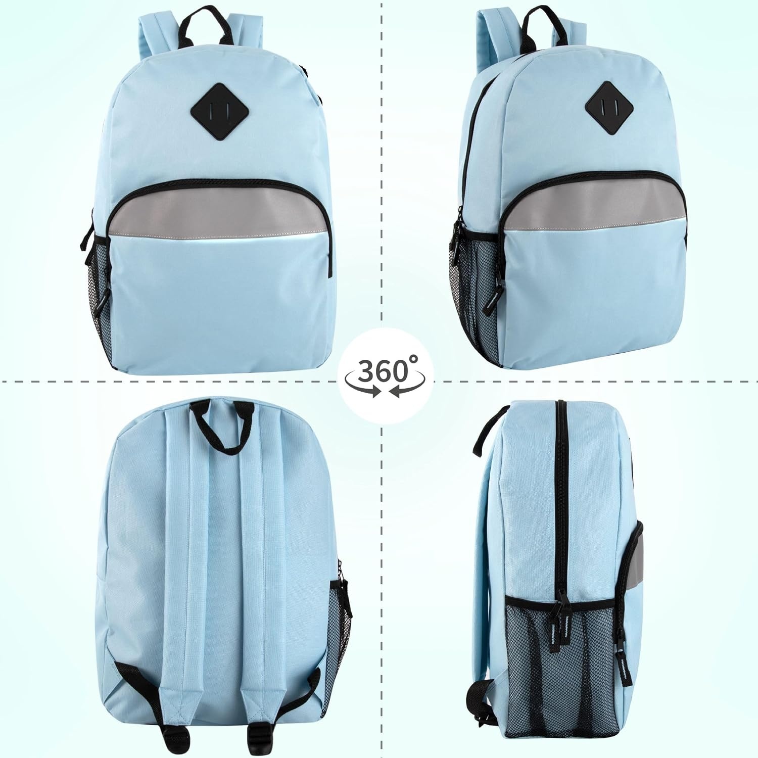 Trail maker 17″ Backpack – Reflective School Backpack with Padded Straps, Water Bottle Pockets for Kids & Adults, School Travel Camp (Green)(Blue)