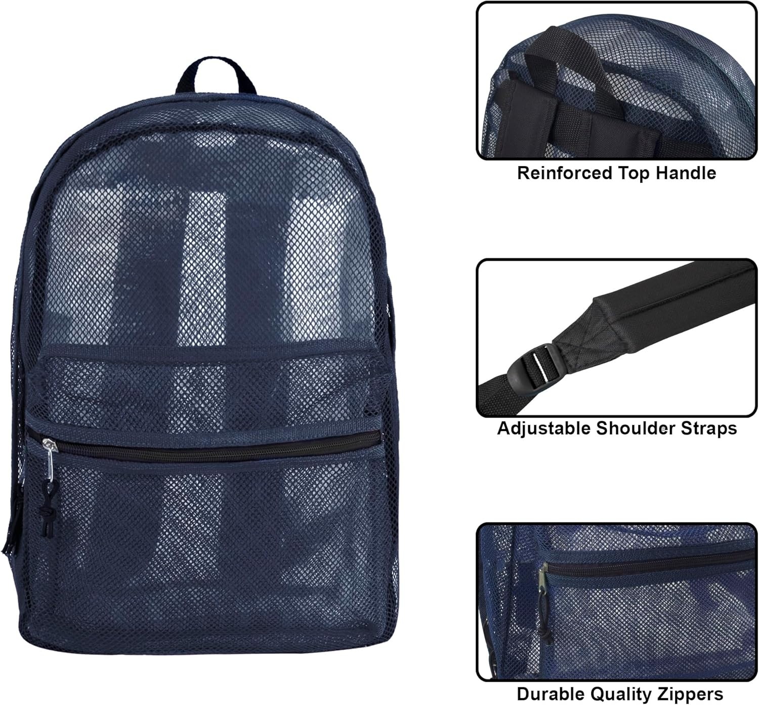 Transparent Mesh Backpacks for School Kids, Beach, Travel – Mesh See Through Backpack with Padded Straps Large(Blue)