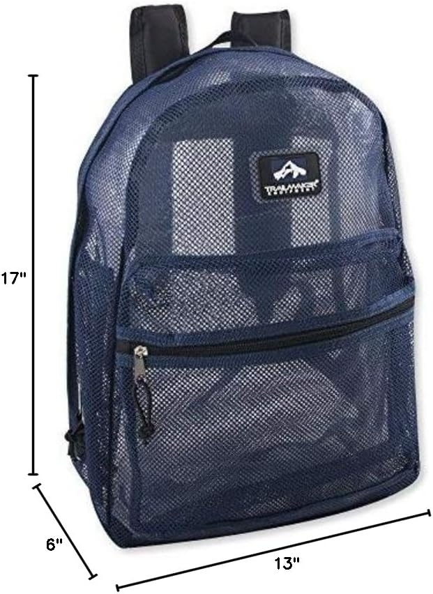 Transparent Mesh Backpacks for School Kids, Beach, Travel – Mesh See Through Backpack with Padded Straps Large(Blue)