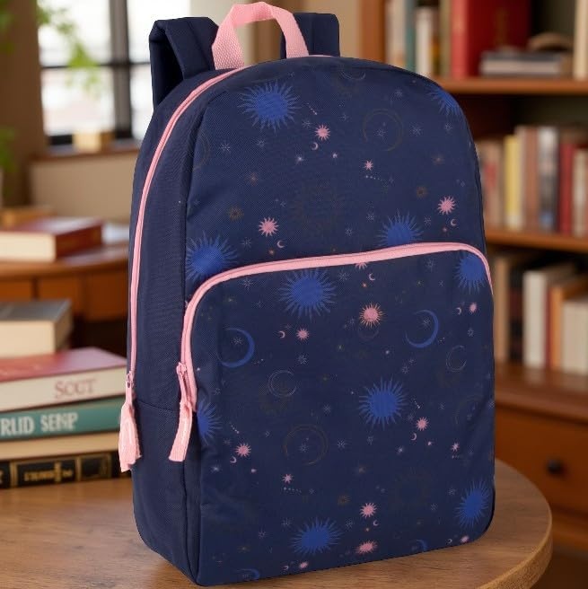 Trail maker Fun School Backpack for Elementary Middle School Girls and Boys | 17 Inch Printed Backpacks for School Kids, Travel (Pretty Pink Flowers)(Twilight Twirls)