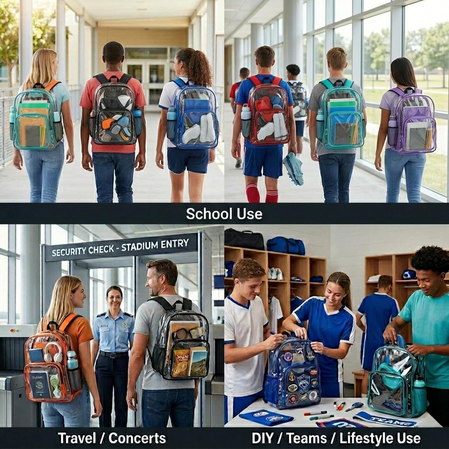 Trail maker Clear Backpack Heavy Duty with Padded Straps, Side Pockets for Kids, Boys, Girls, School, Stadium Approved Events(Turquoise)