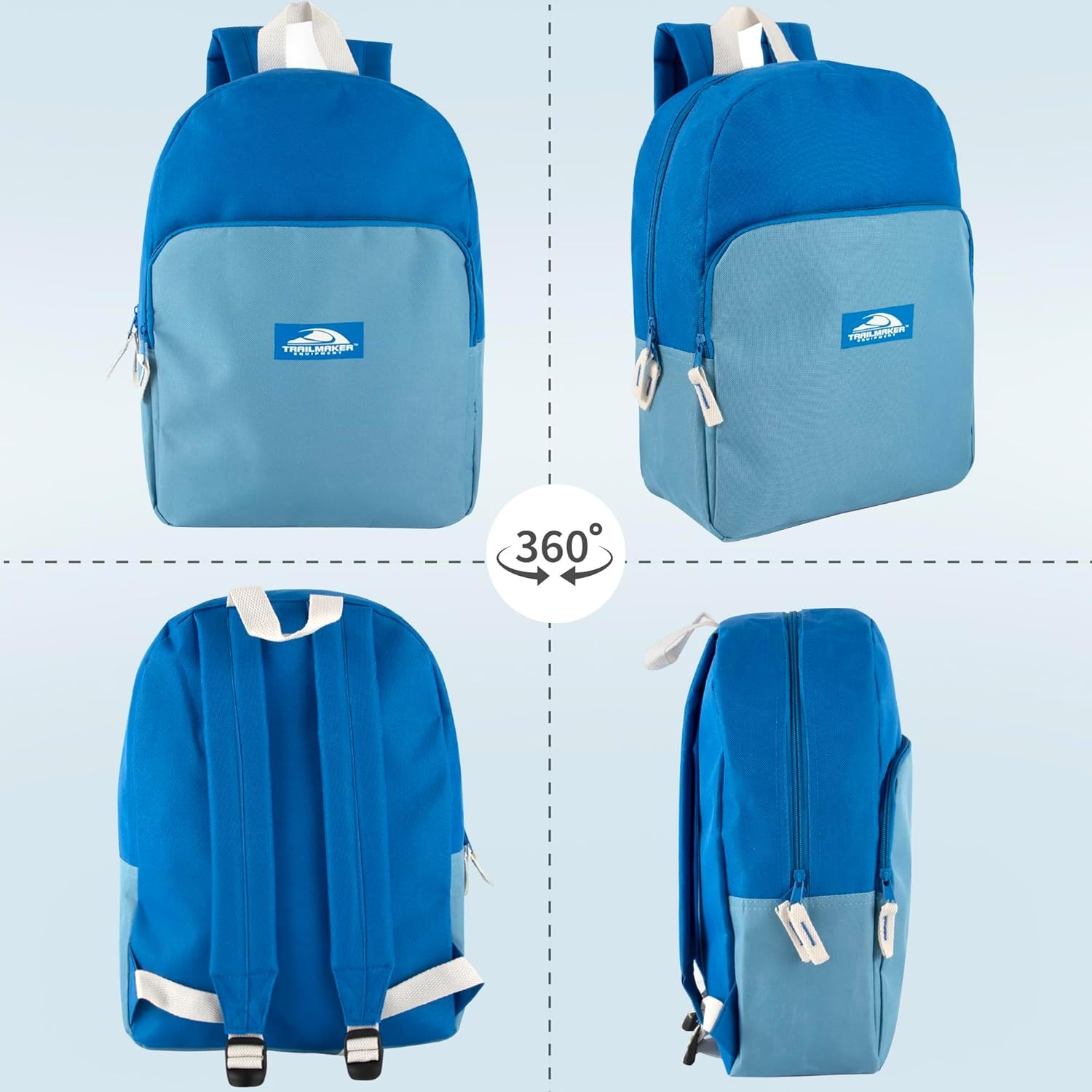 Trail maker 15 Inch Backpack for Girls, Preschool, Elementary & Middle School Students – Spacious Bookbag with Large Front Pocket, Adjustable Straps, Fits up to 13 Inch Laptop (Pink)(Blue)
