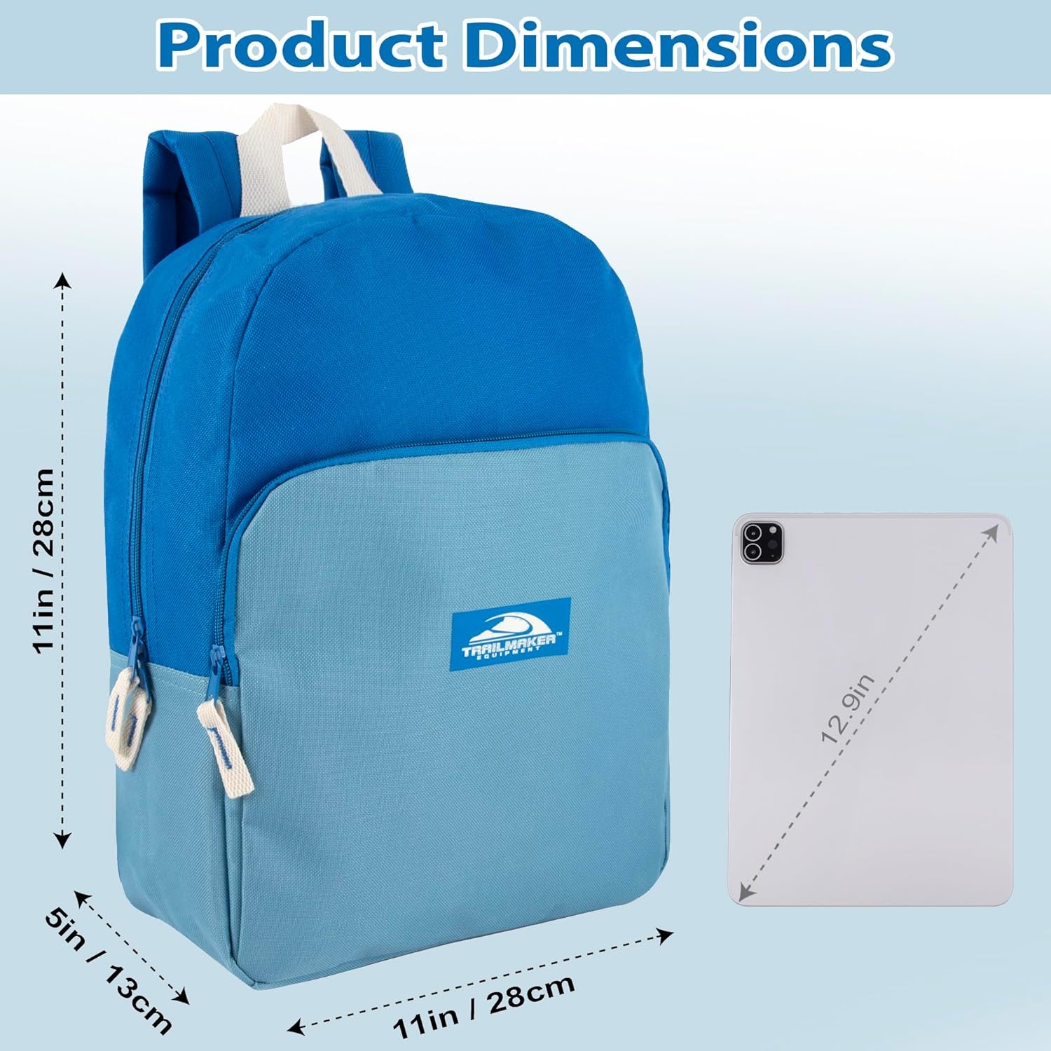 Trail maker 15 Inch Backpack for Girls, Preschool, Elementary & Middle School Students – Spacious Bookbag with Large Front Pocket, Adjustable Straps, Fits up to 13 Inch Laptop (Pink)(Blue)