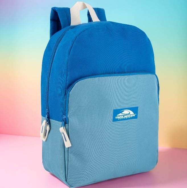 Trail maker 15 Inch Backpack for Girls, Preschool, Elementary & Middle School Students – Spacious Bookbag with Large Front Pocket, Adjustable Straps, Fits up to 13 Inch Laptop (Pink)(Blue)