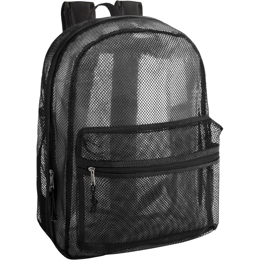 Transparent Mesh Backpacks for School Kids, Beach, Travel – Mesh See Through Backpack with Padded Straps Large(Black)
