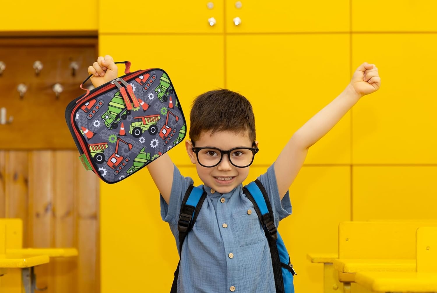 Trail maker Kids School Lunch Box Insulated for Boys, Girls | Fun Insulated Lunch Bag for Kids, School, Camp, Sports (Snarky Sharkies)(Tough Trucks)