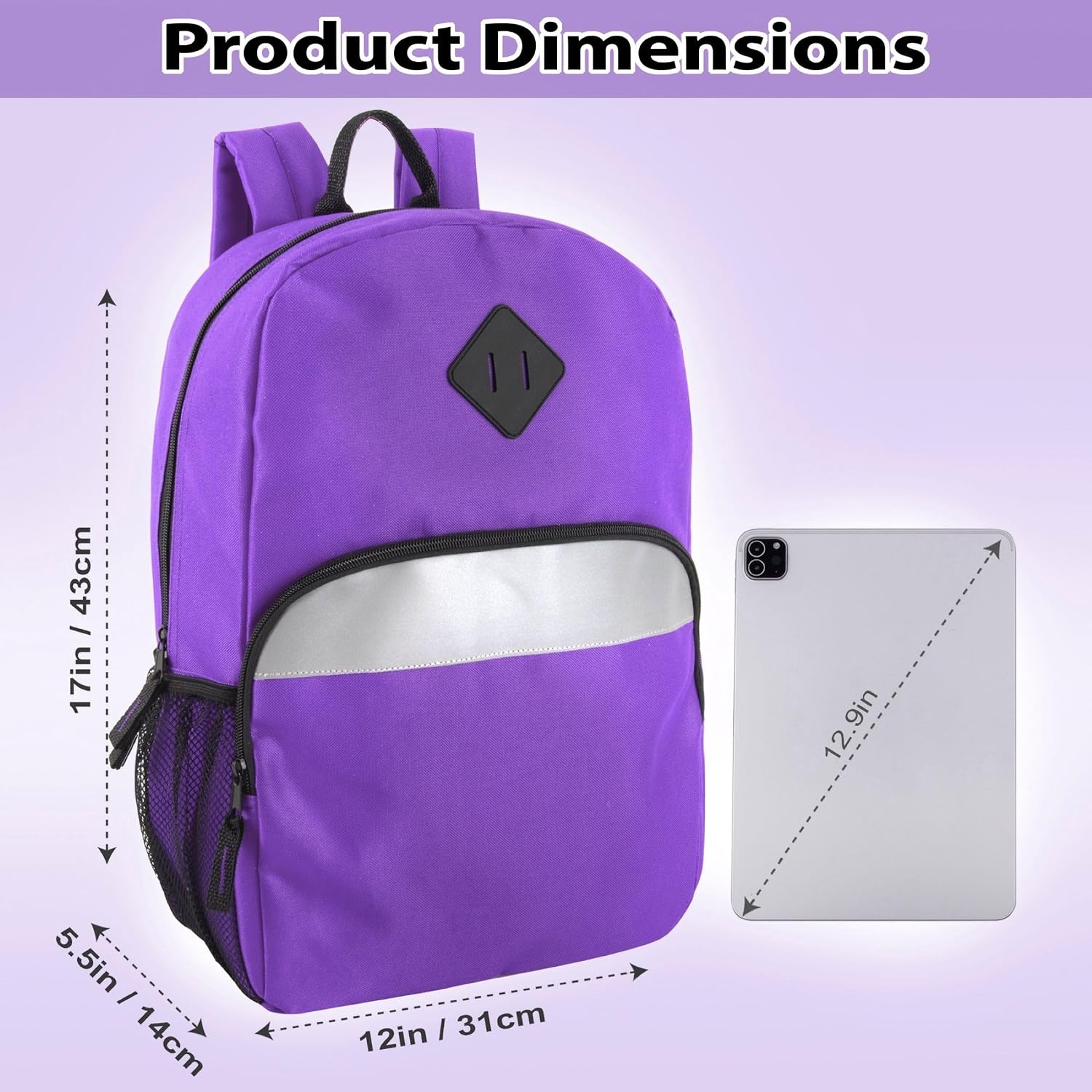 Trail maker 17″ Backpack – Reflective School Backpack with Padded Straps, Water Bottle Pockets for Kids & Adults, School Travel Camp (Green)(Purple)