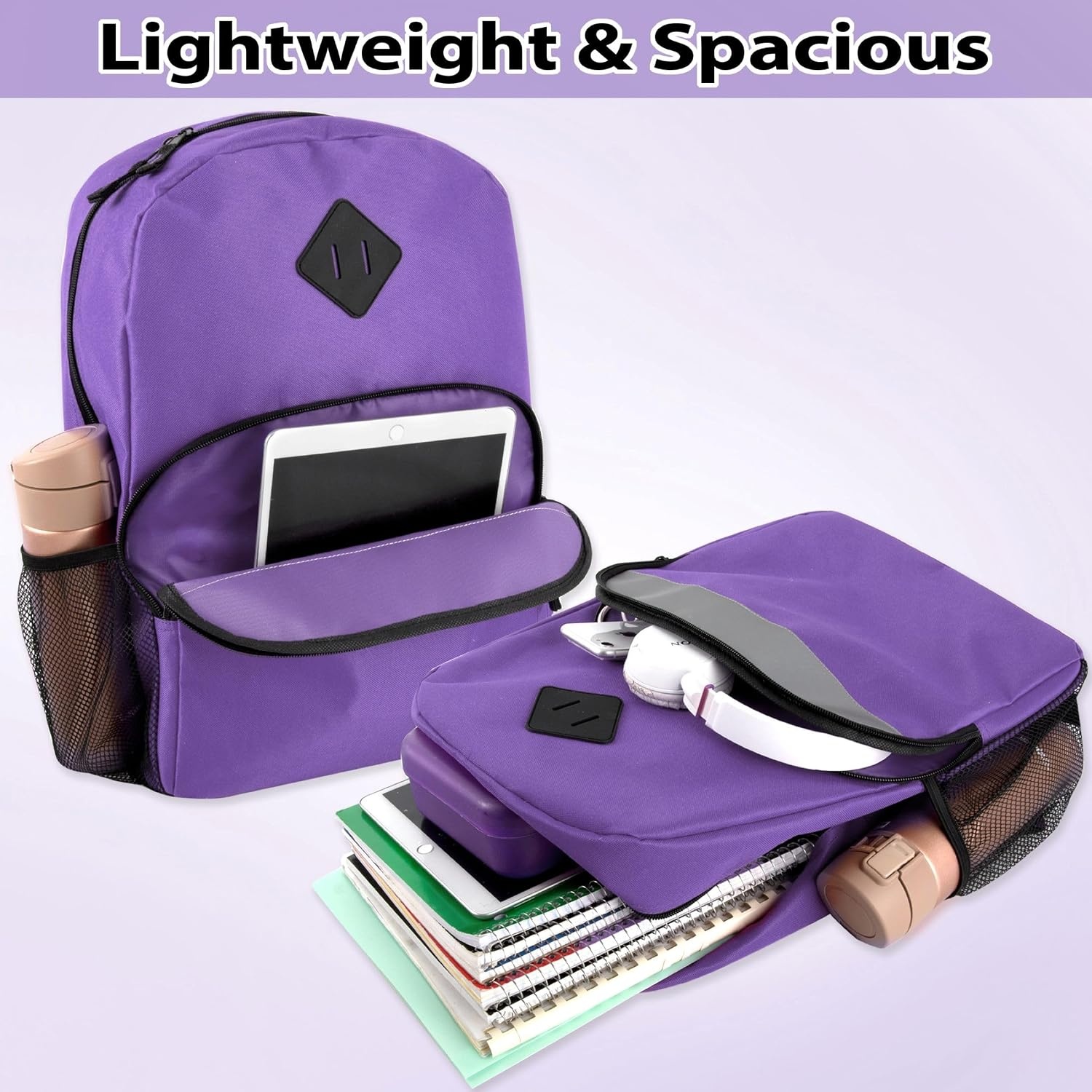 Trail maker 17″ Backpack – Reflective School Backpack with Padded Straps, Water Bottle Pockets for Kids & Adults, School Travel Camp (Green)(Purple)