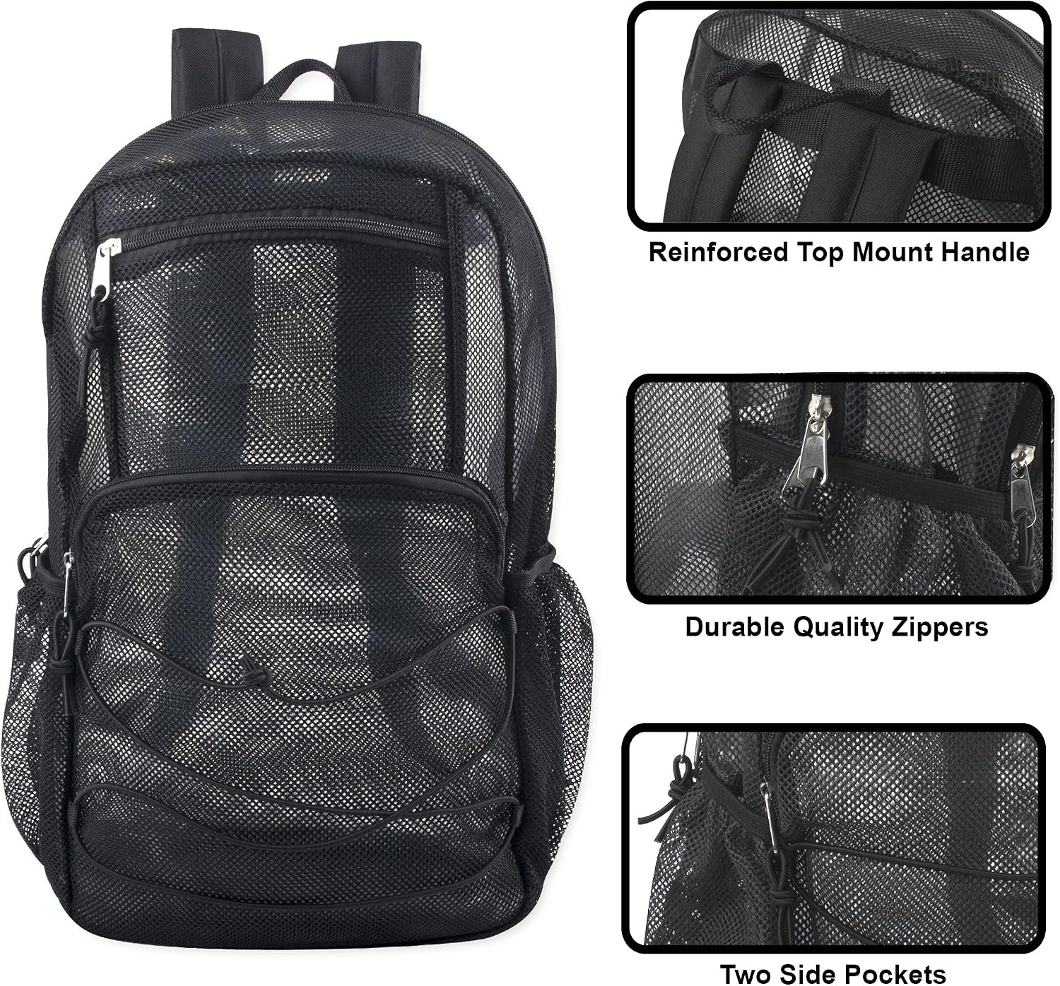 Trail maker Deluxe See Through Mesh Backpack with Bungee Cord & Adjustable Padded Straps for Swimming, Travel (Aqua)(Black)