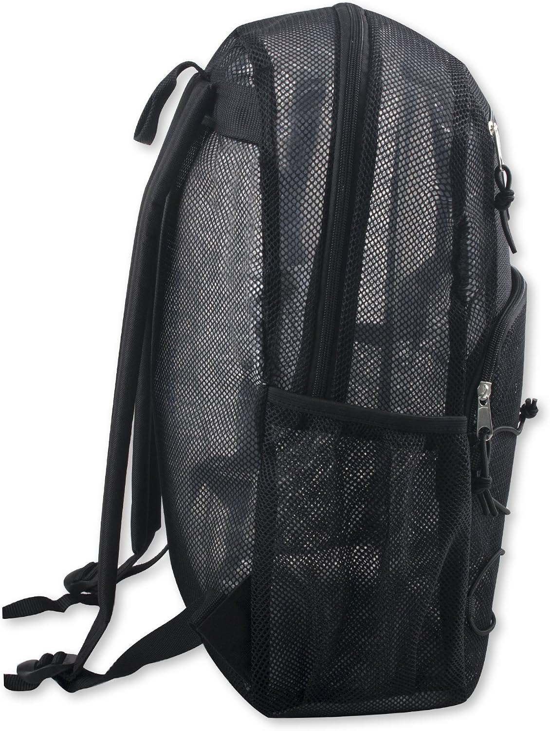 Trail maker Deluxe See Through Mesh Backpack with Bungee Cord & Adjustable Padded Straps for Swimming, Travel (Aqua)(Black)
