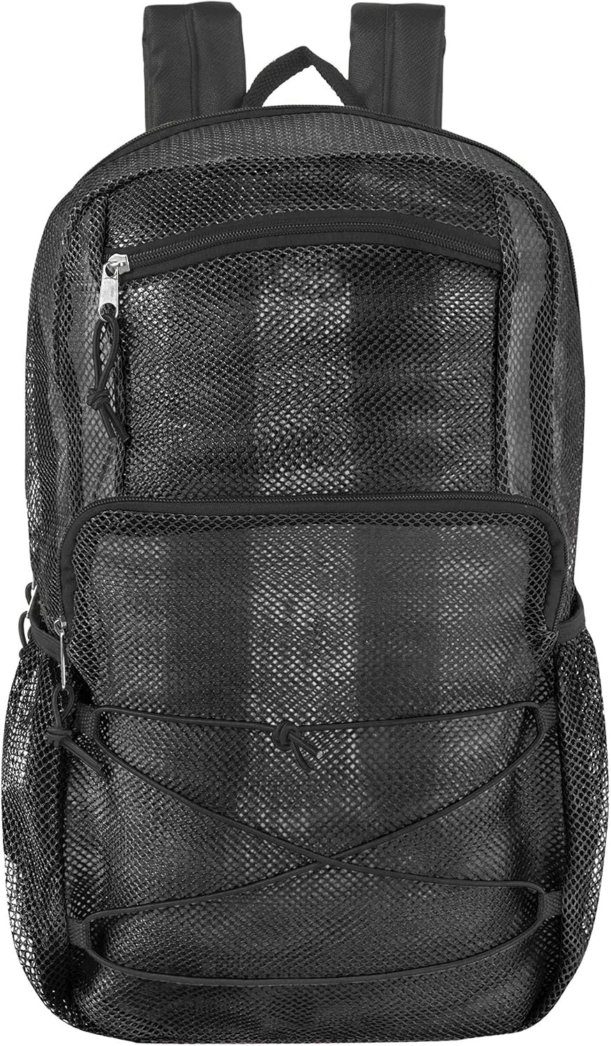 Trail maker Deluxe See Through Mesh Backpack with Bungee Cord & Adjustable Padded Straps for Swimming, Travel (Aqua)(Black)